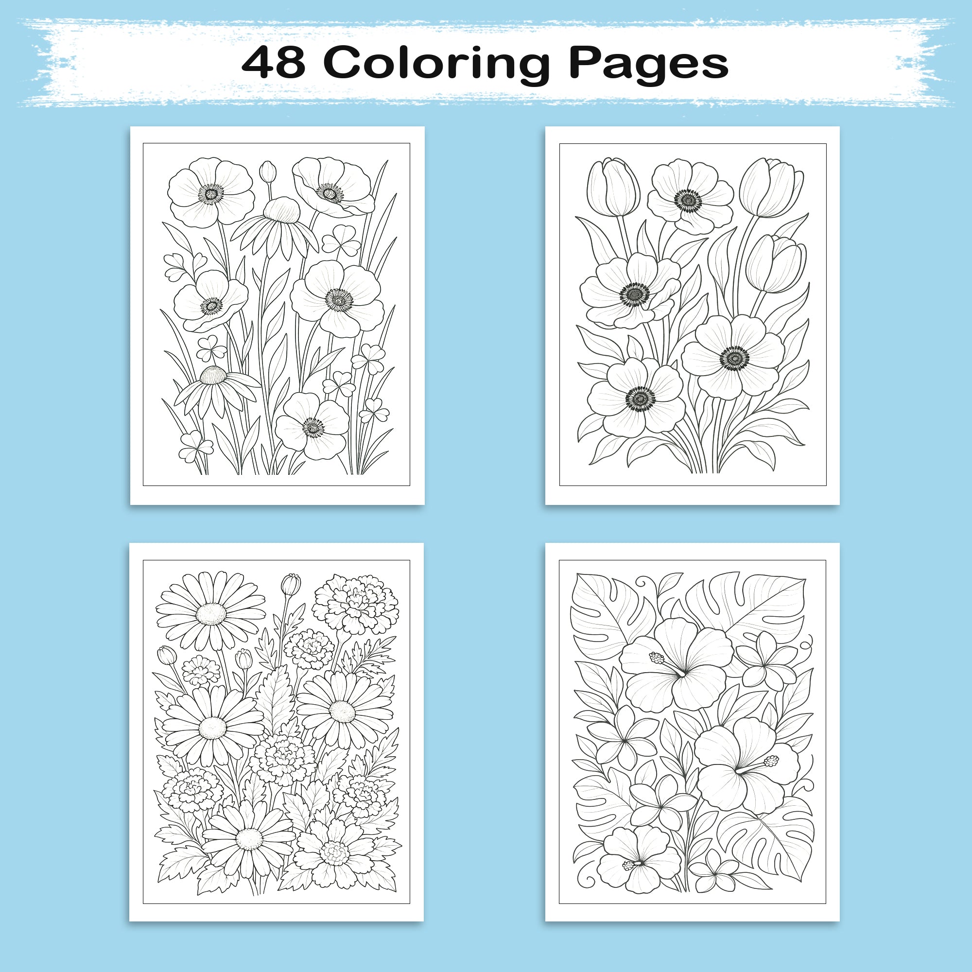Sunshine Garden Flowers Coloring Pages – 48 Cheerful Floral Designs