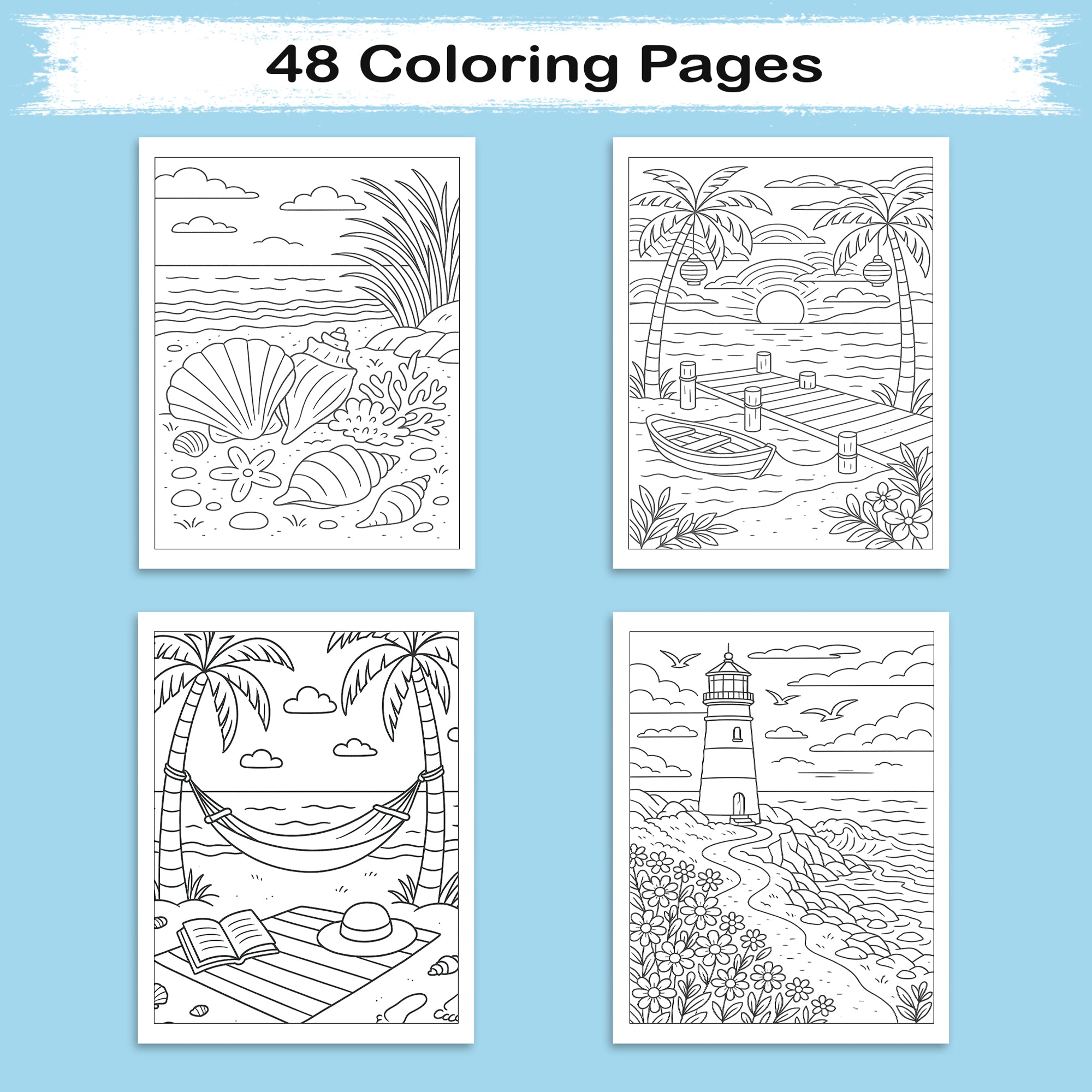 Peaceful Hawaii Views – Hawaii Coloring Pages – 48 Pages – Calming, Scenic, Island Moments – For Adults