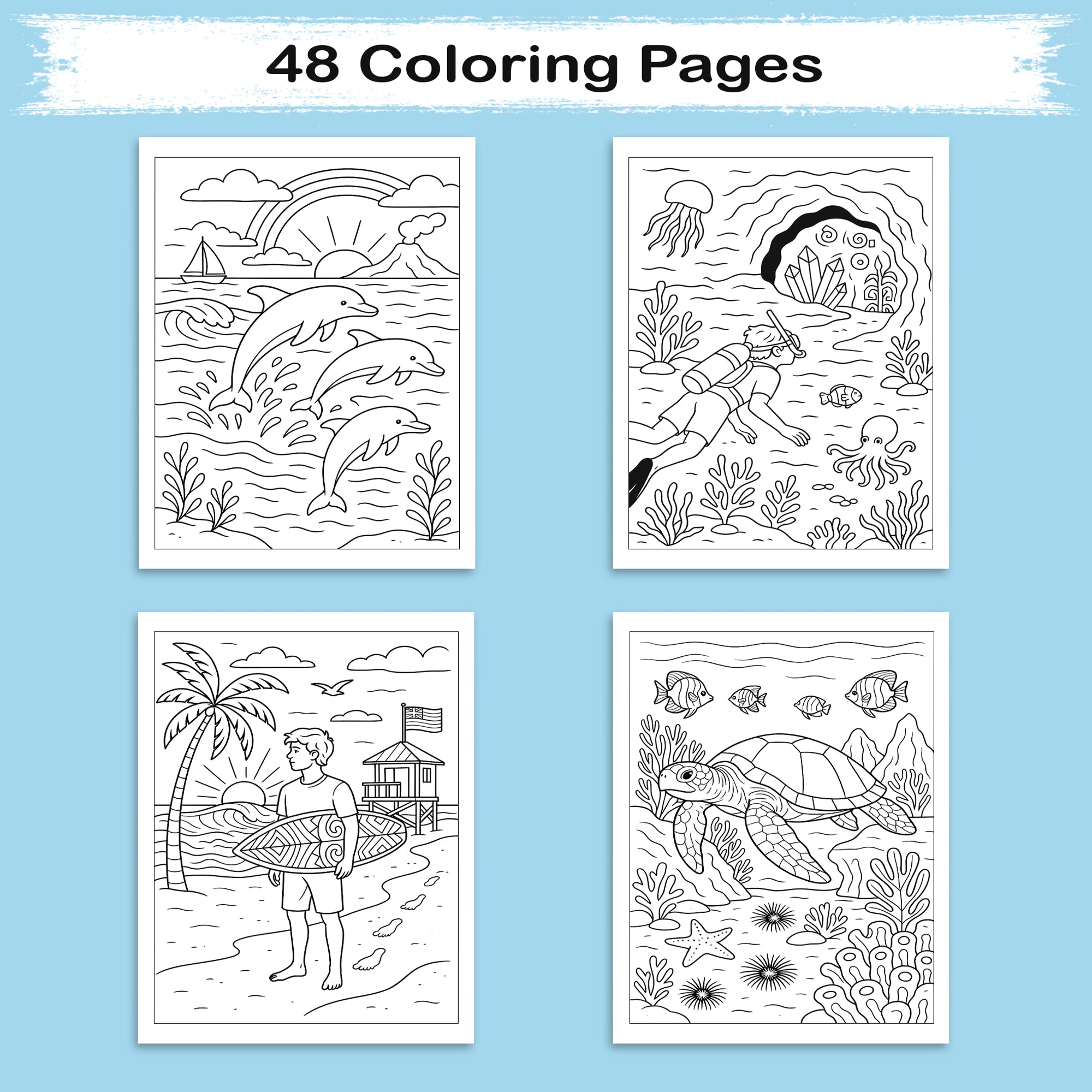 Hawaii Sea Life Journeys Coloring Pages – 48 Tropical Ocean Animal Designs - For Kids