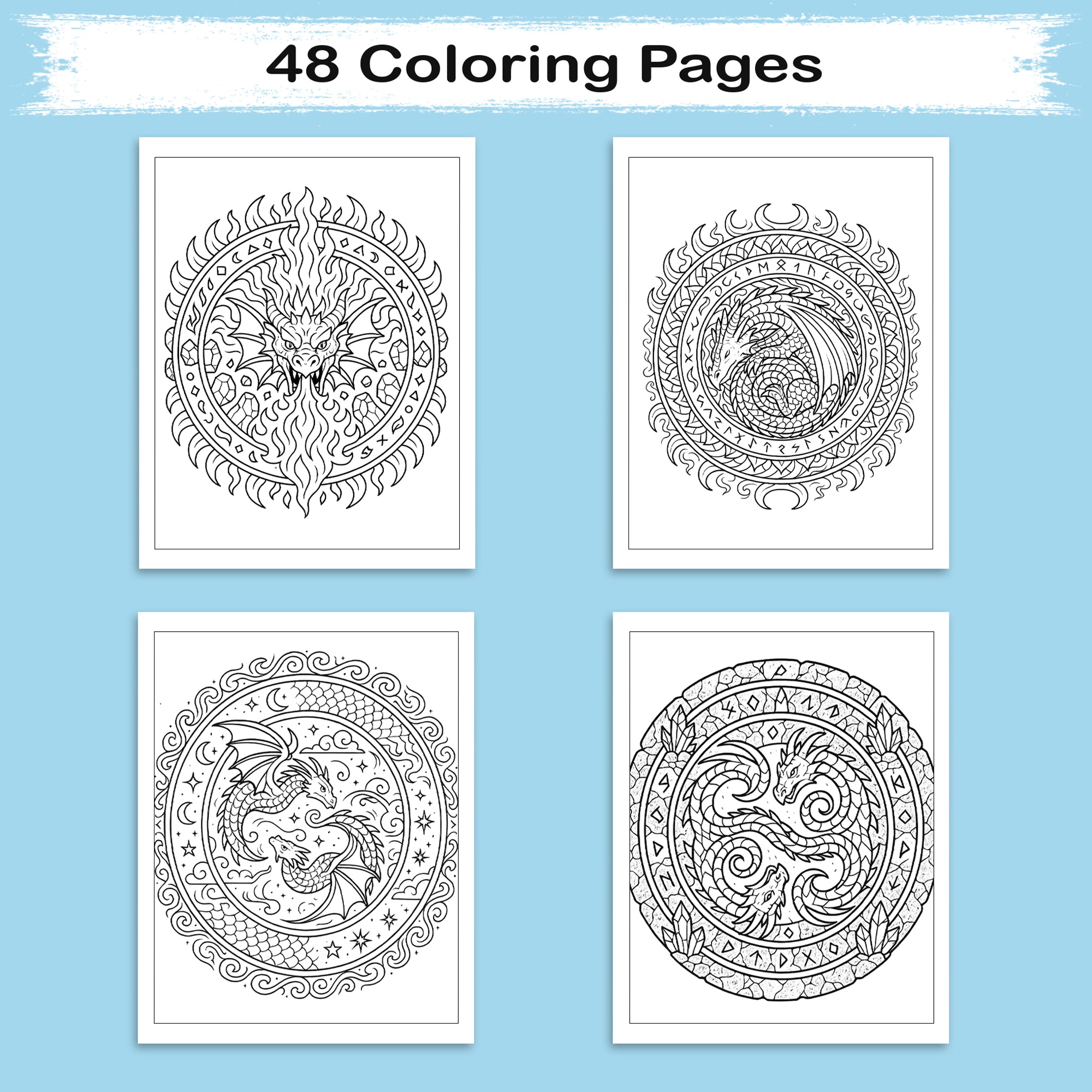 Legends of the Dragon Mandalas Coloring Pages – 48 Pages – Mythical, Fiery, Eastern-Inspired Designs – For Adults