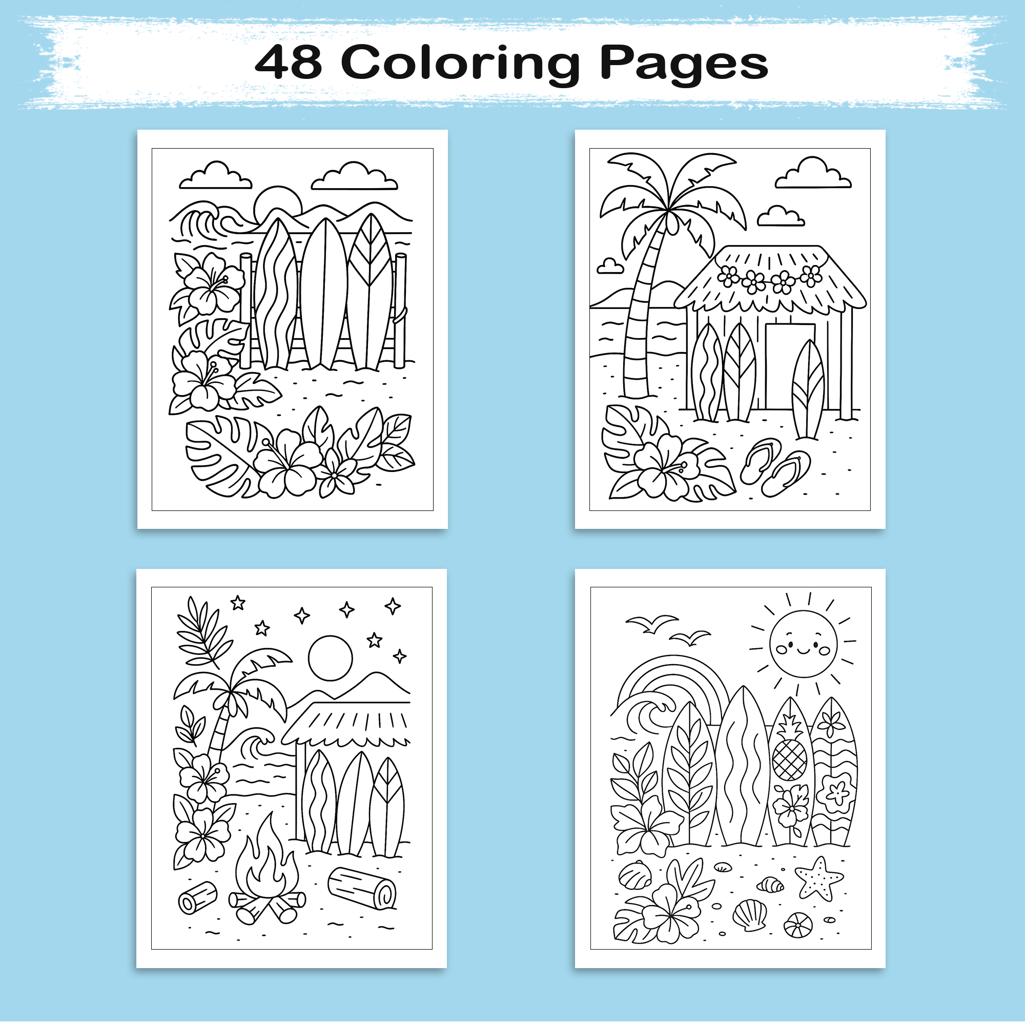 Tropical Surf Party Coloring Pages – 48 Fun Designs for Kids