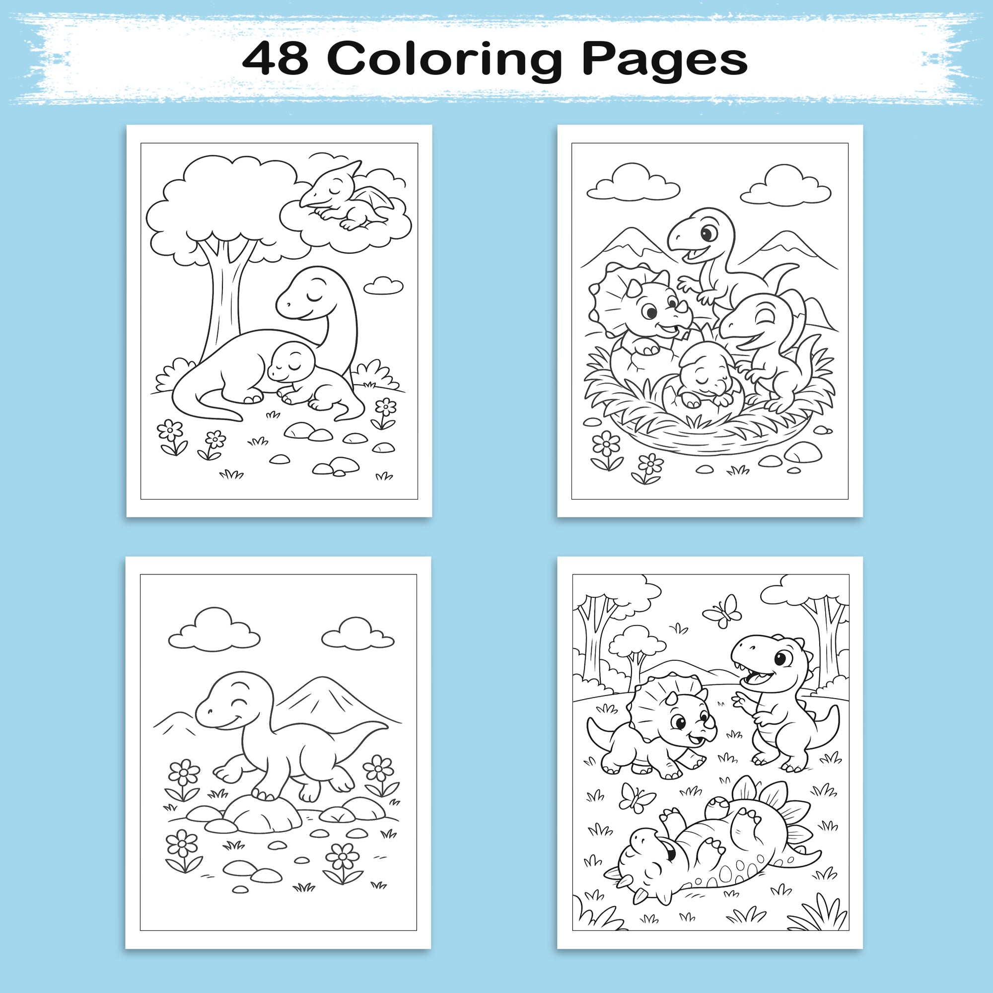 Baby Dino Adventures – Dinosaur Coloring Pages – 48 Pages – Cute, Playful, Prehistoric Fun – For Kids