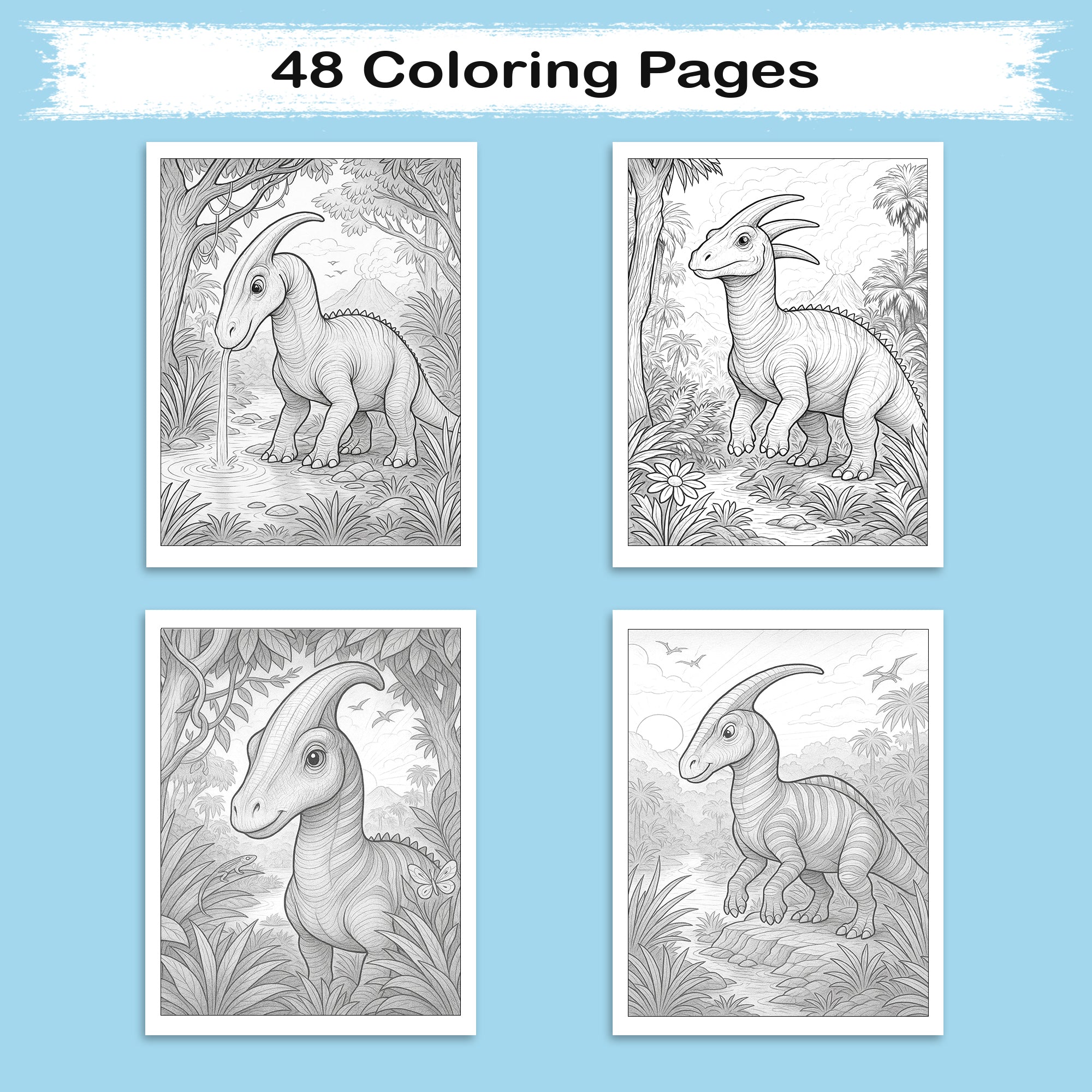 Jurassic Jungle Explorers Coloring Pages – 48 Pages – Detailed, Dynamic, Prehistoric Adventures – For Adults and Teens