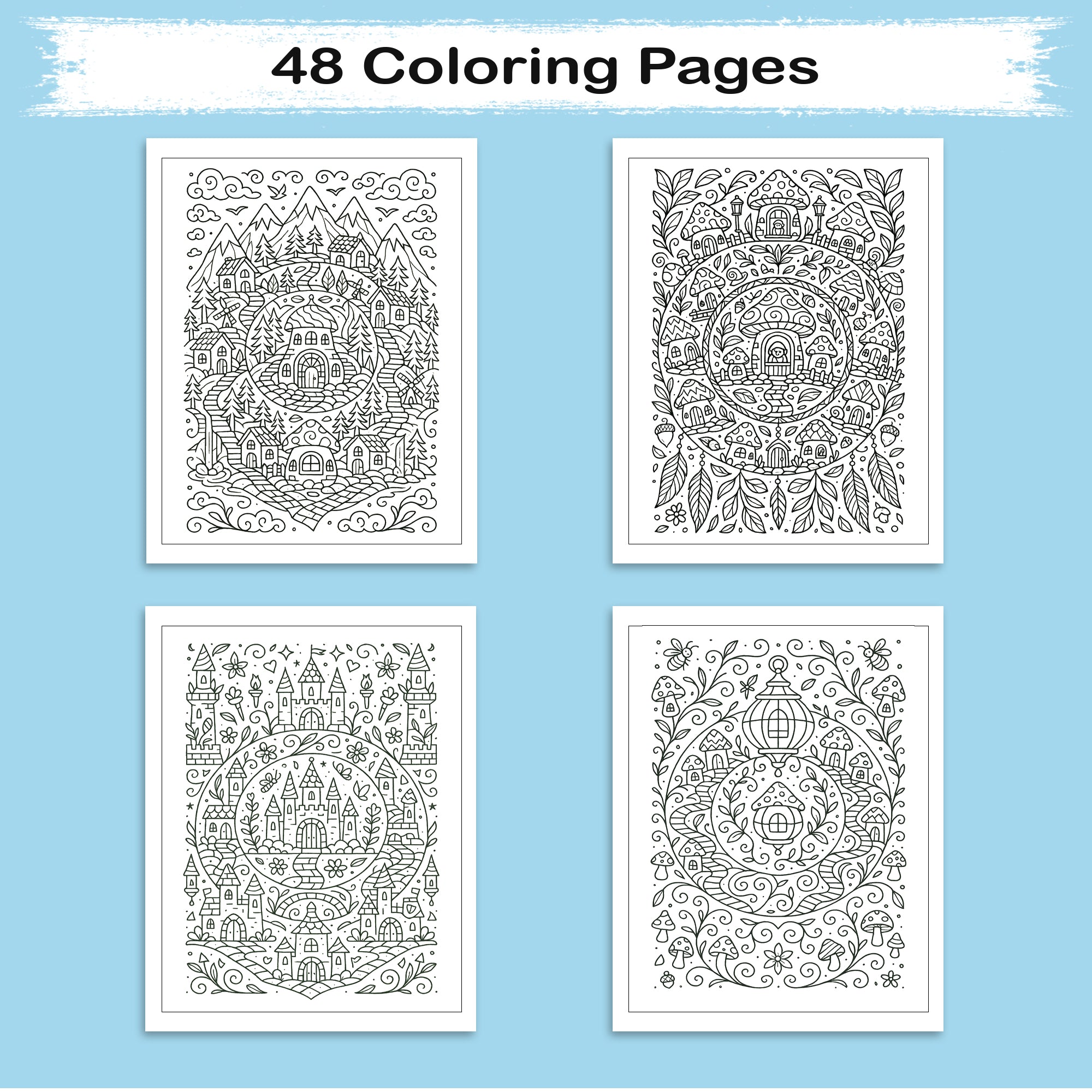 Enchanted Homes Mandalas Coloring Pages – 48 Fantasy Village Designs for Adults