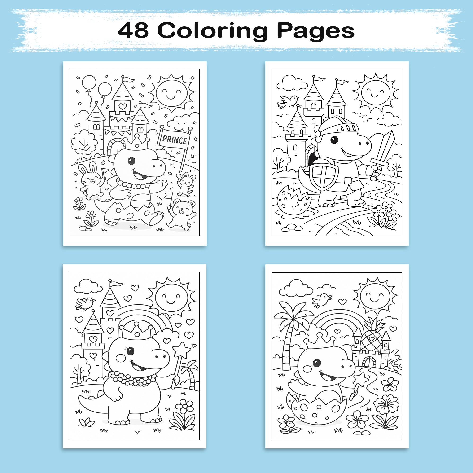 Dino Magic Kingdom Coloring Pages – 48 Pages – Fun, Fantasy-Filled, Prehistoric Adventures – For Kids