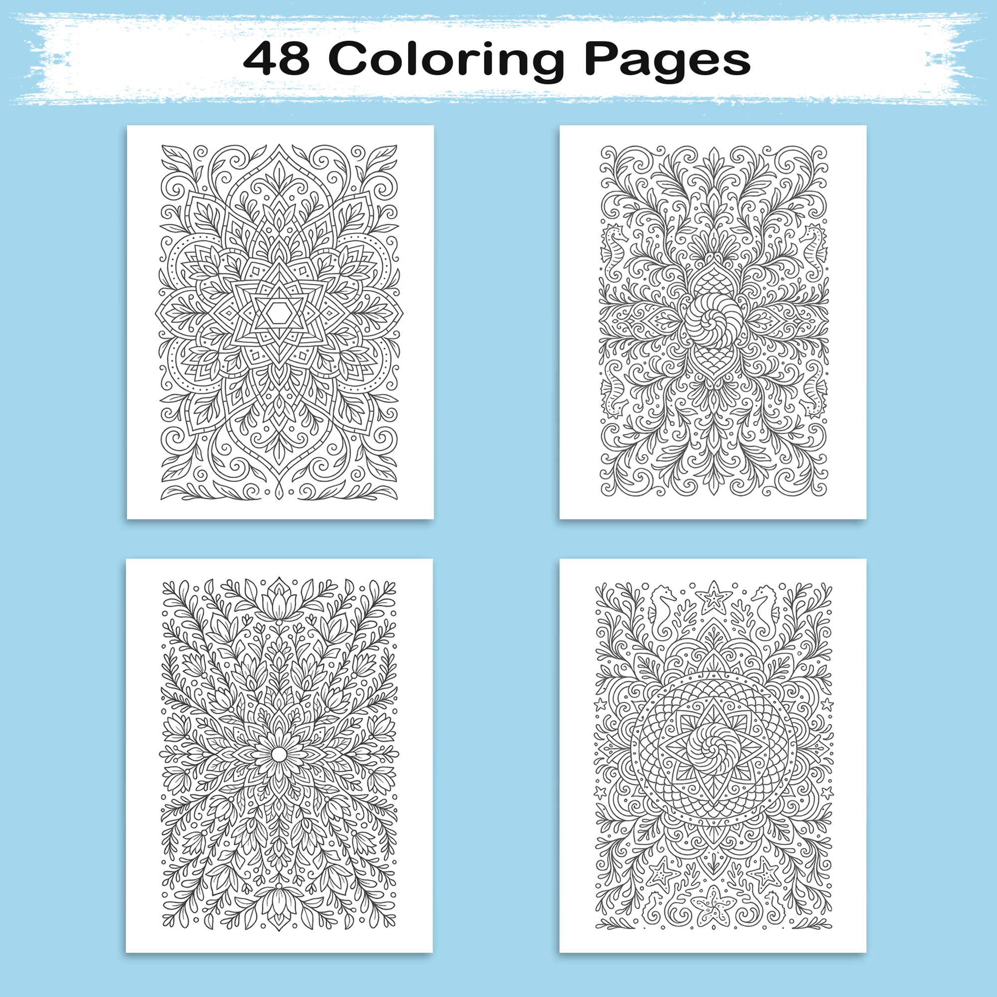 Mandala Realms Coloring Pages – 48 Unique Botanical, Marine, and Lace-Inspired Designs for Adults