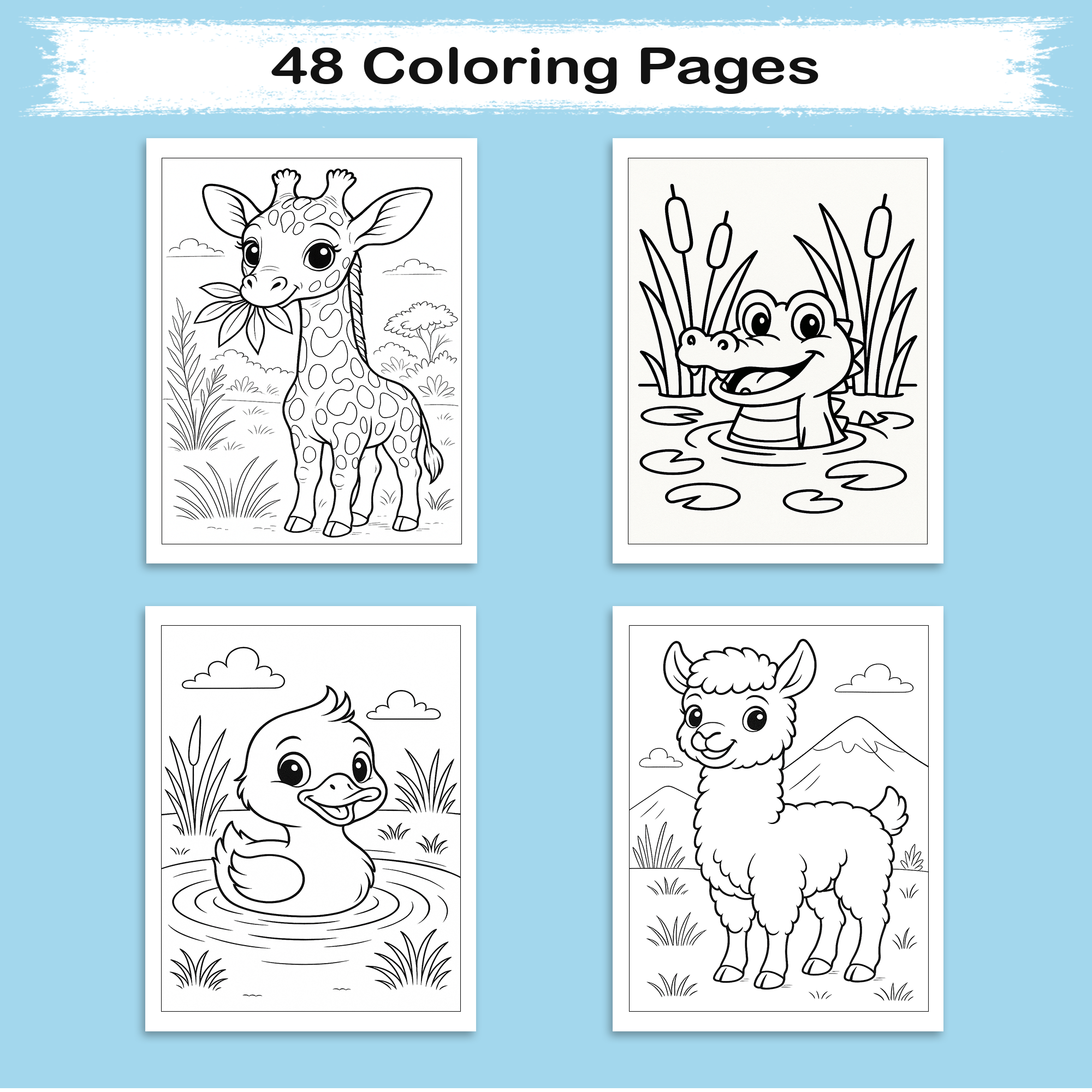 Playful Animal Friends Coloring Pages – 48 Whimsical Designs for Adults