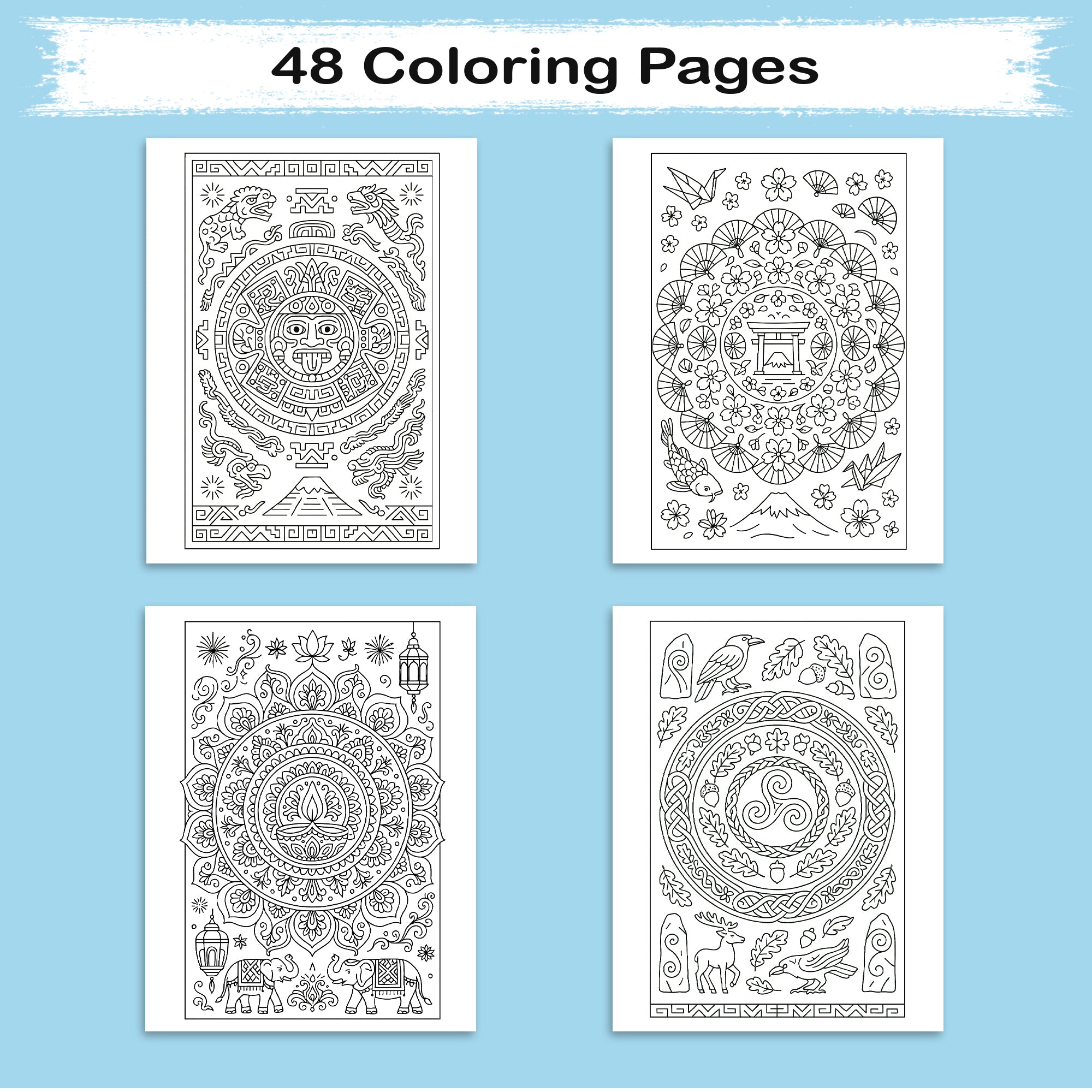 Cultural Mandala Journeys Coloring Pages – 48 Festive and Symbolic Designs for Adults