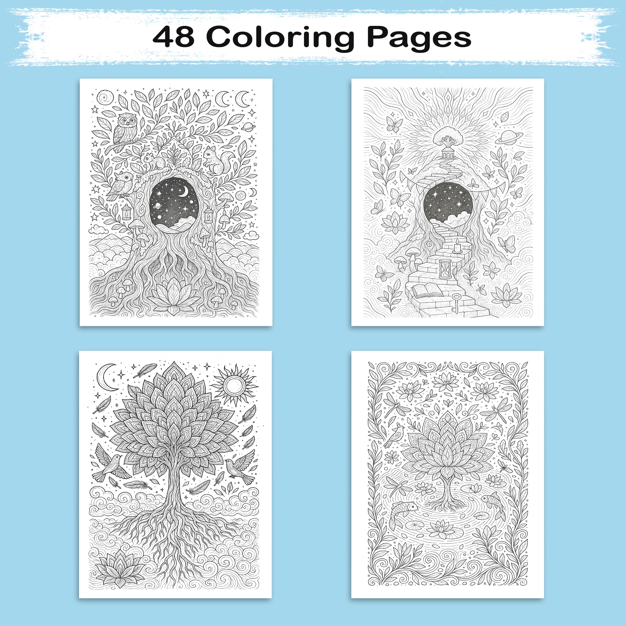 Enchanted Realms Mandalas Coloring Pages – 48 Fantasy Designs of Sacred Nature - For Adults