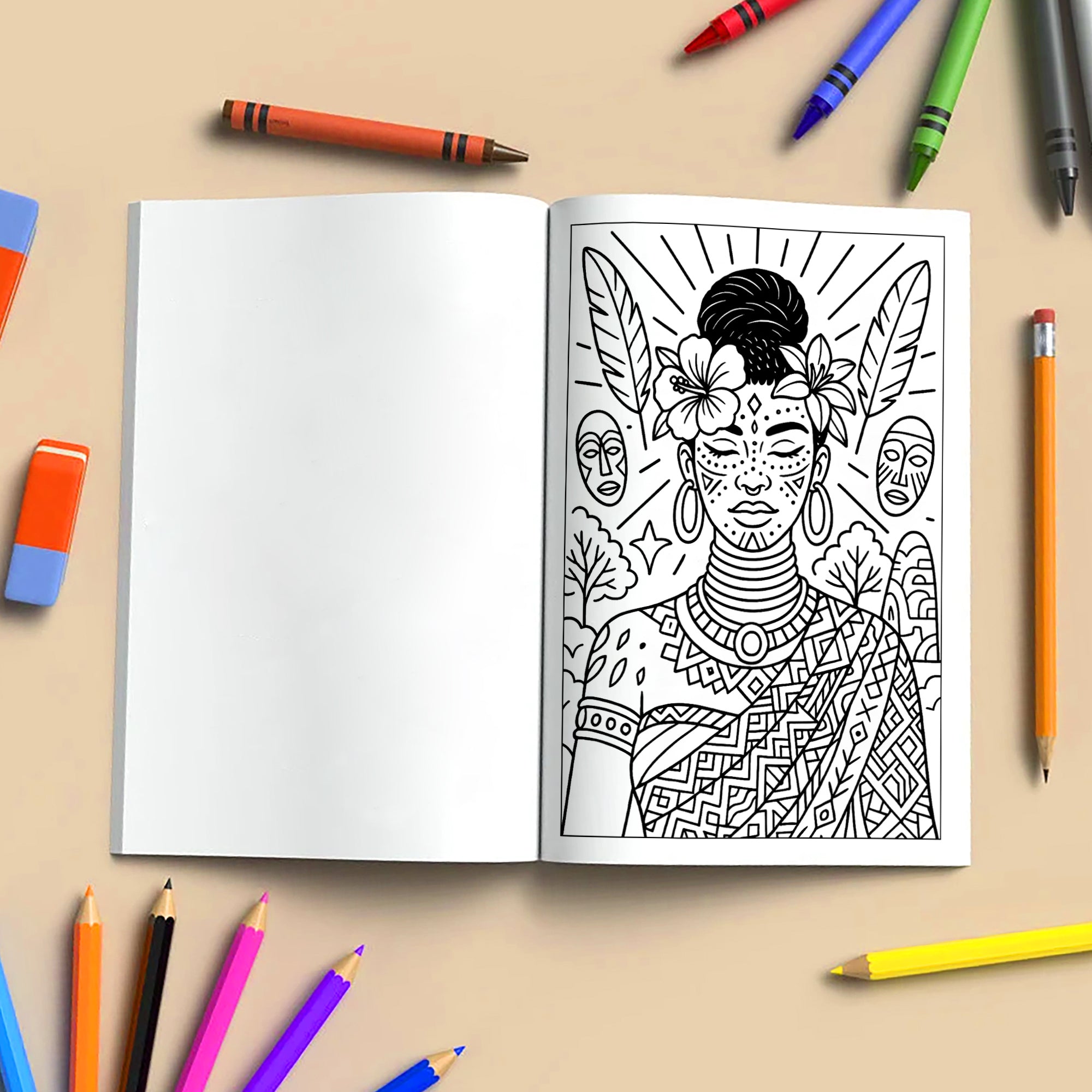 Tropical Goddess Coloring Pages – 48 Pages – Radiant, Relaxing, Feminine Energy – For Adults