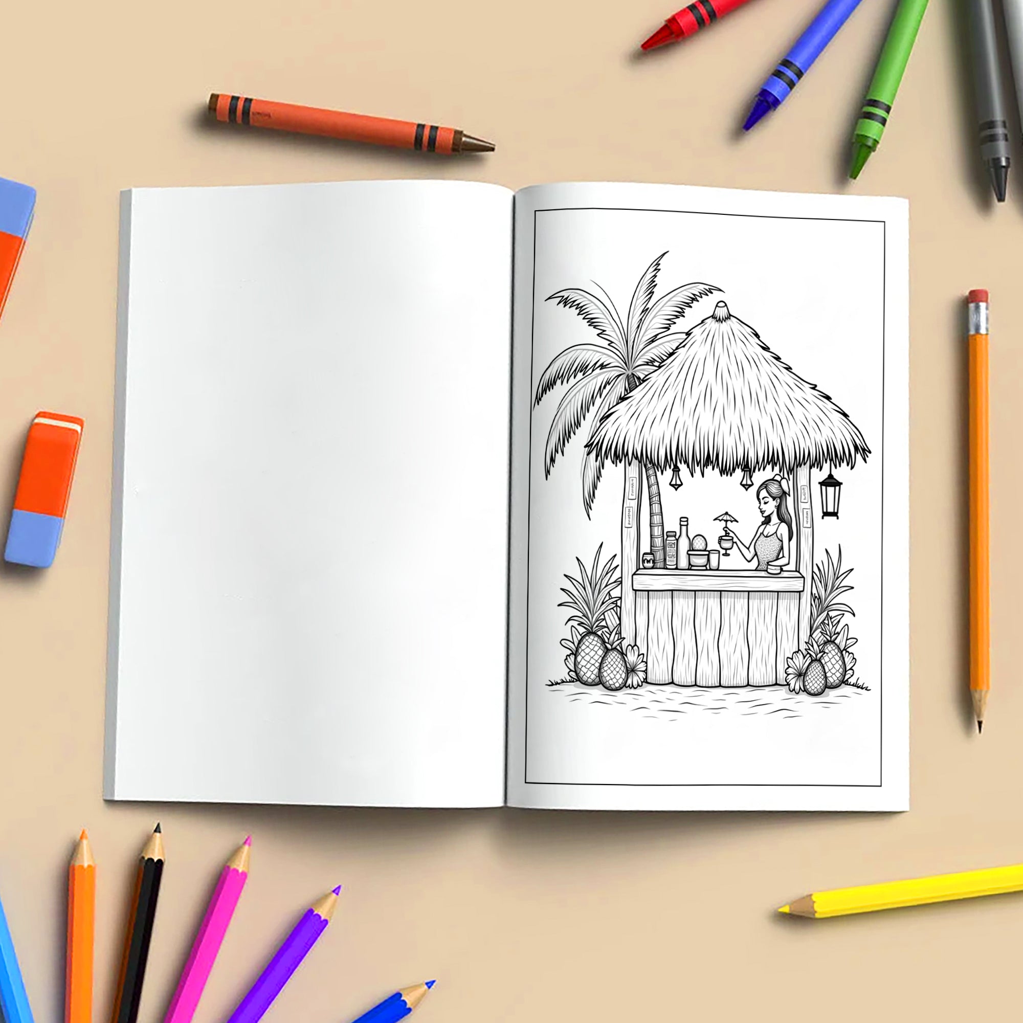 Happy Island Life in Hawaii Coloring Pages – 48 Cute Tropical Scenes with Dancing, Music & Tiki Fun - For Kids