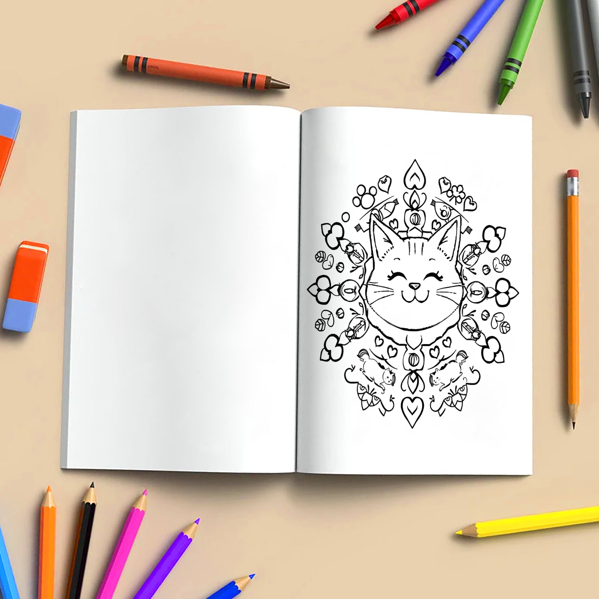 Whimsy Object Mandalas – Mandala Coloring Pages – 48 Pages – Donuts, Teacups, Cats & Cute Surprises – For All Ages