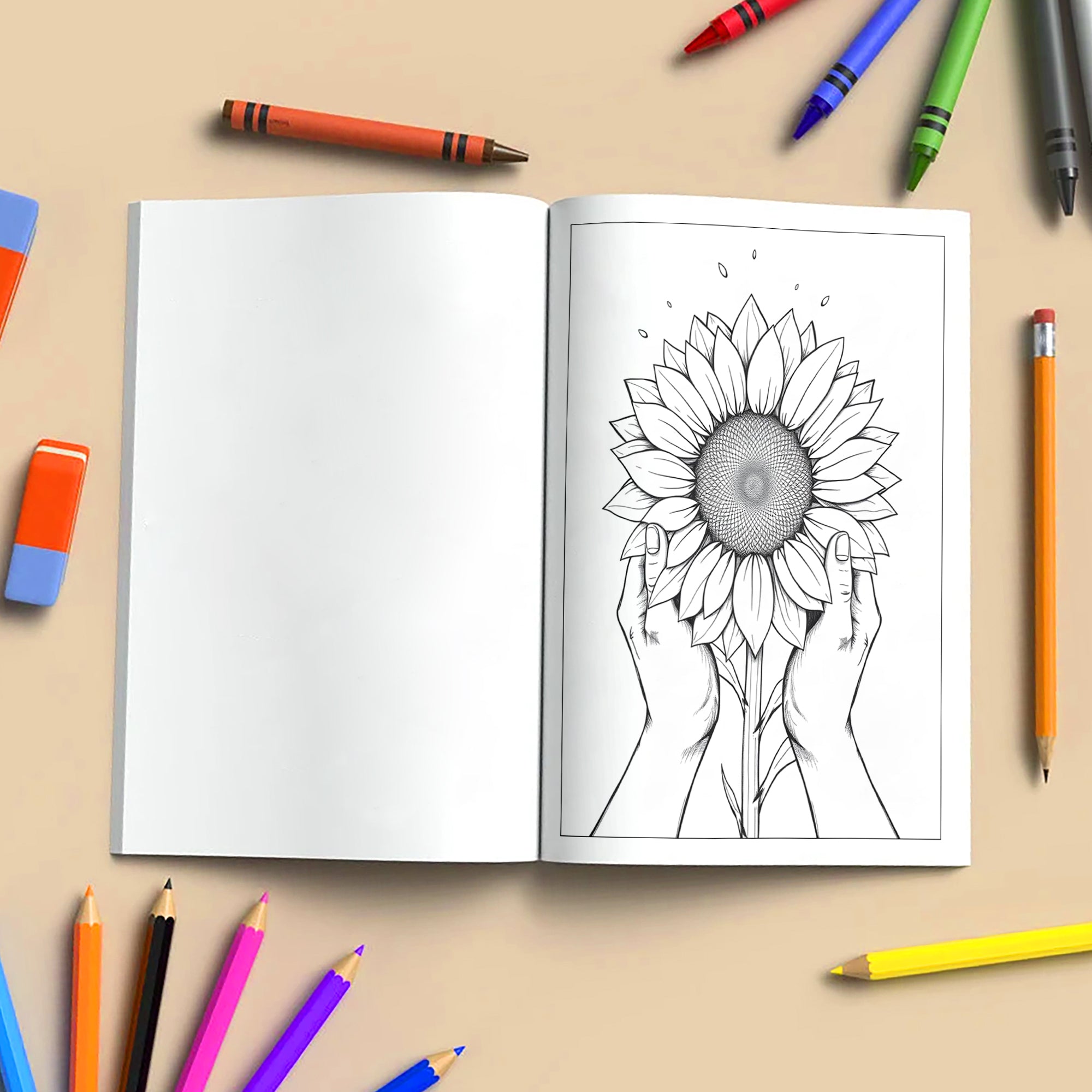 Hands of Bloom – Coloring Pages – 48 Symbolic Floral & Hand Illustrations – For Kids And Adults