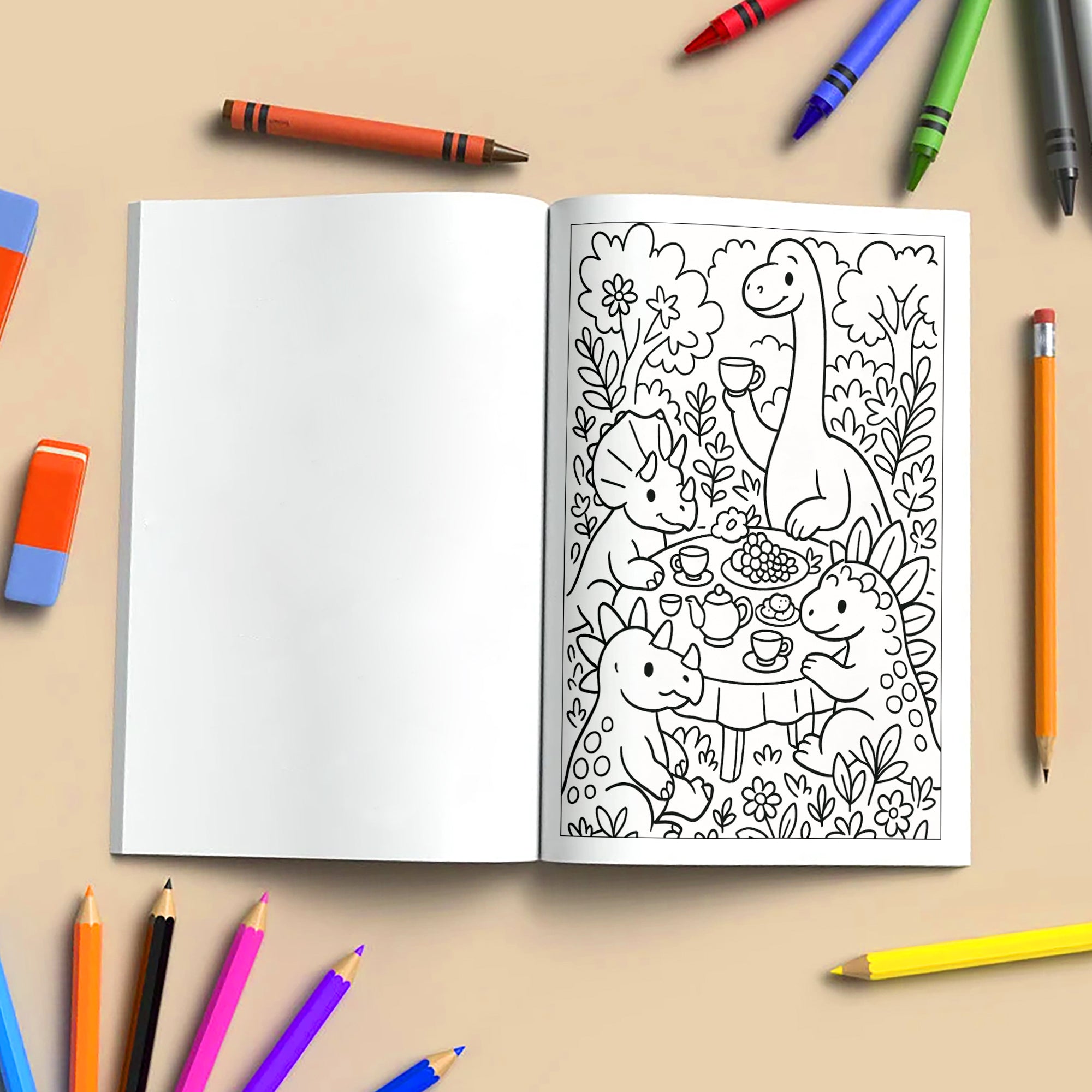 Dinosaurs’ Delightful Day in Nature – Dinosaur Coloring Pages – 48 Pages – Joyful, Outdoor, Prehistoric Scenes – For Kids