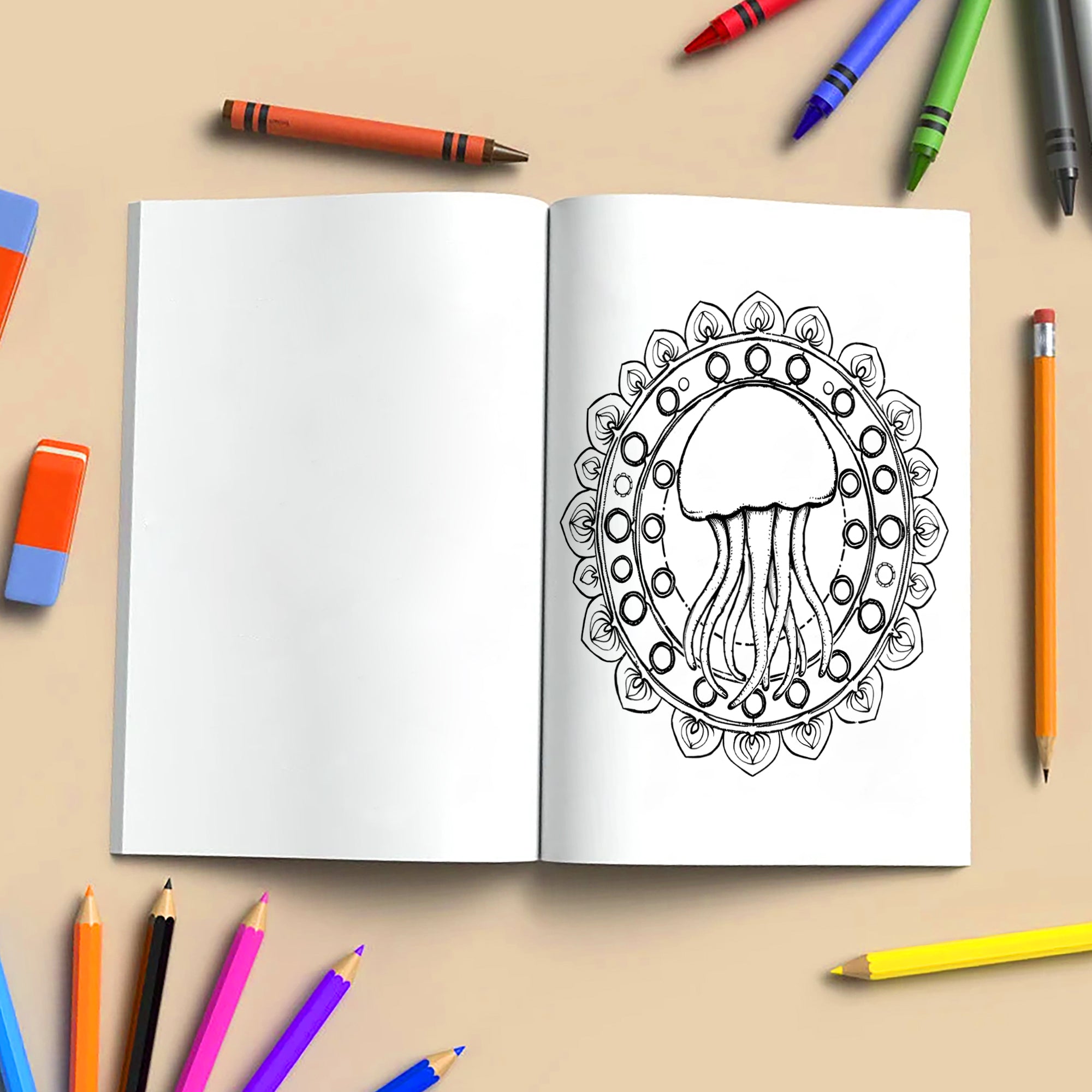 Ocean Mandalas – Mandala Coloring Pages – 48 Pages – Shells, Seahorses, Waves & Underwater Flow – For Adults