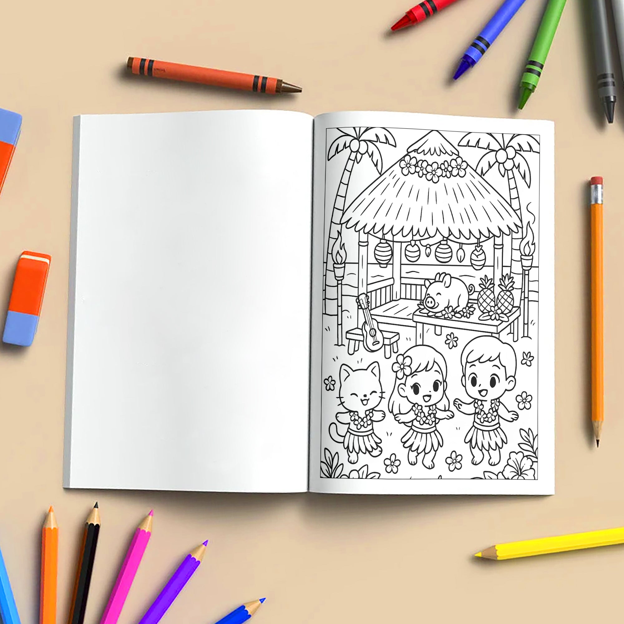 Cozy Tiki Days in Hawaii Coloring Pages – 48 Relaxing Tropical Island Scenes – For Kids