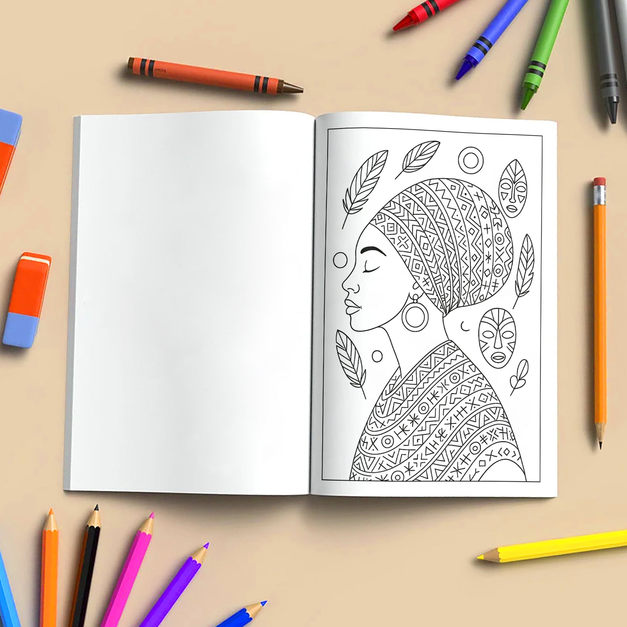 Cultural Elegance Coloring Pages – 48 Pages – Intricate Patterns, Regal Women, Global Style – For Adults