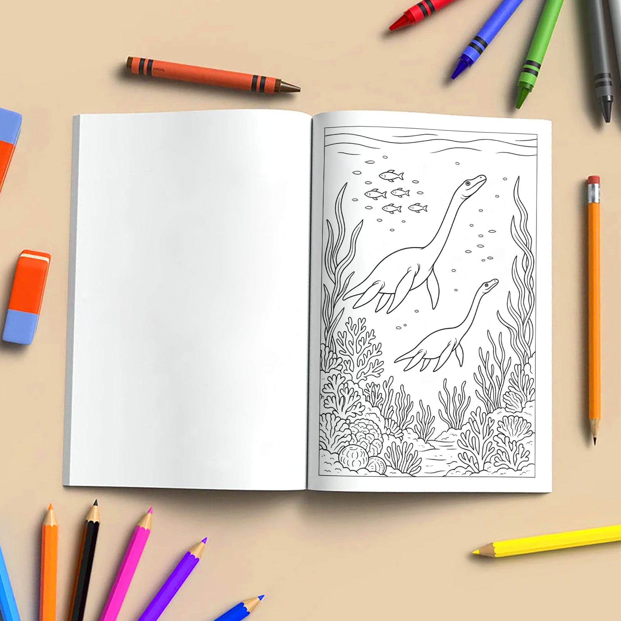 Underwater Dino Explorers – Dinosaur Coloring Pages – 48 Pages – Whimsical, Creative, Deep Sea Dinos – For All Ages
