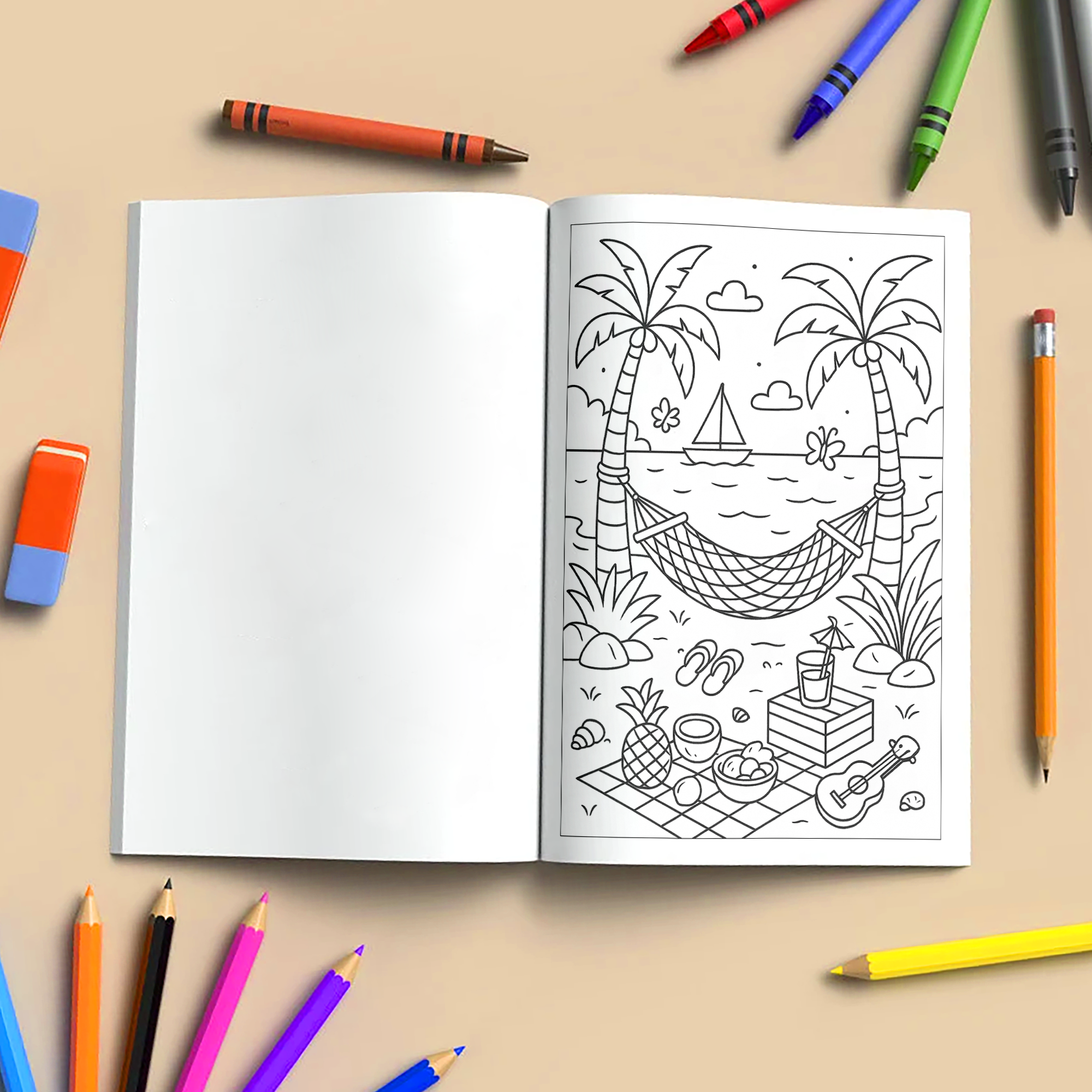 Sunshine & Hula Coloring Pages – 48 Pages – Fun, Tropical, Hawaiian Dances – For Kids