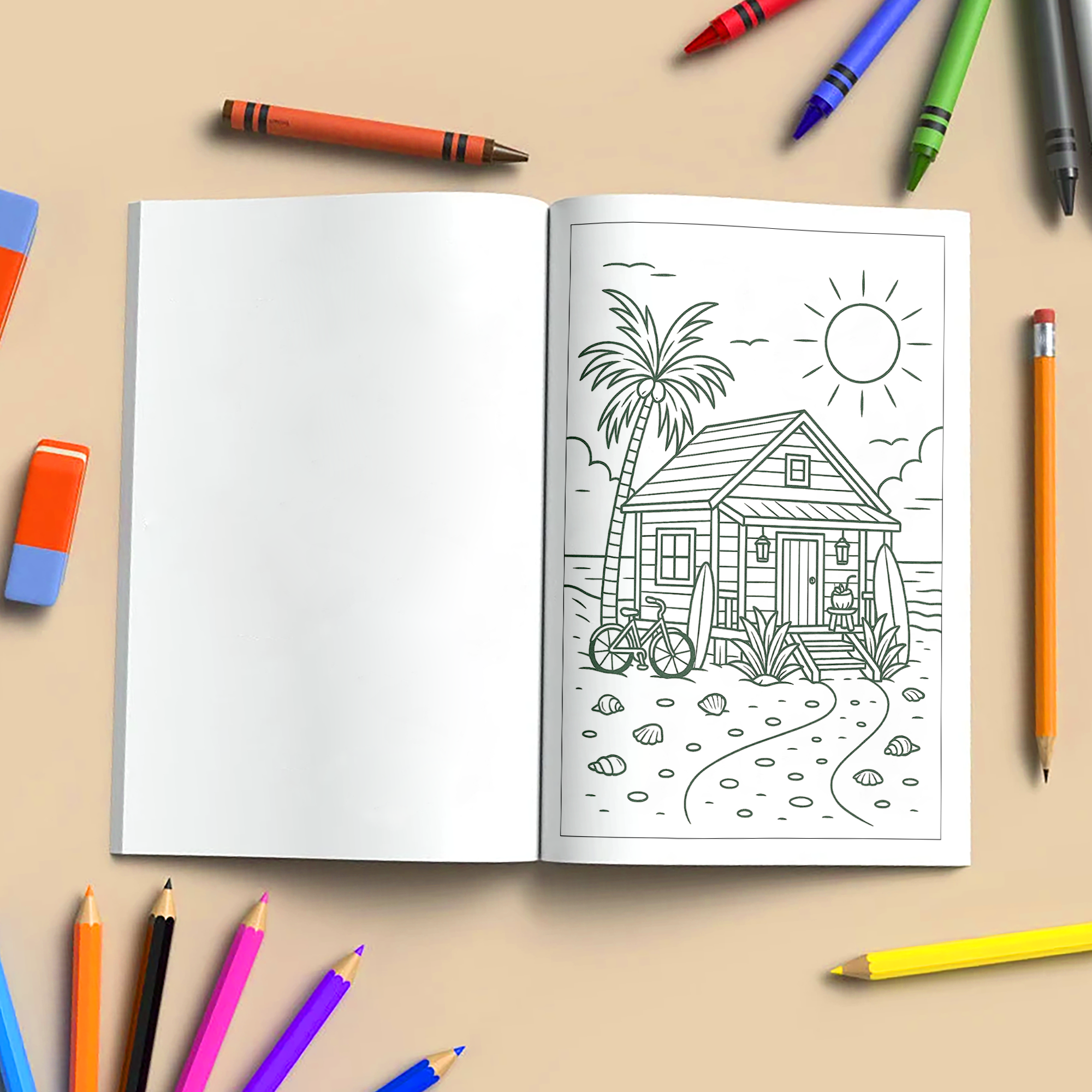Cozy Island Life Coloring Pages – 48 Pages – Chill, Peaceful, Tropical Moments – For Adults