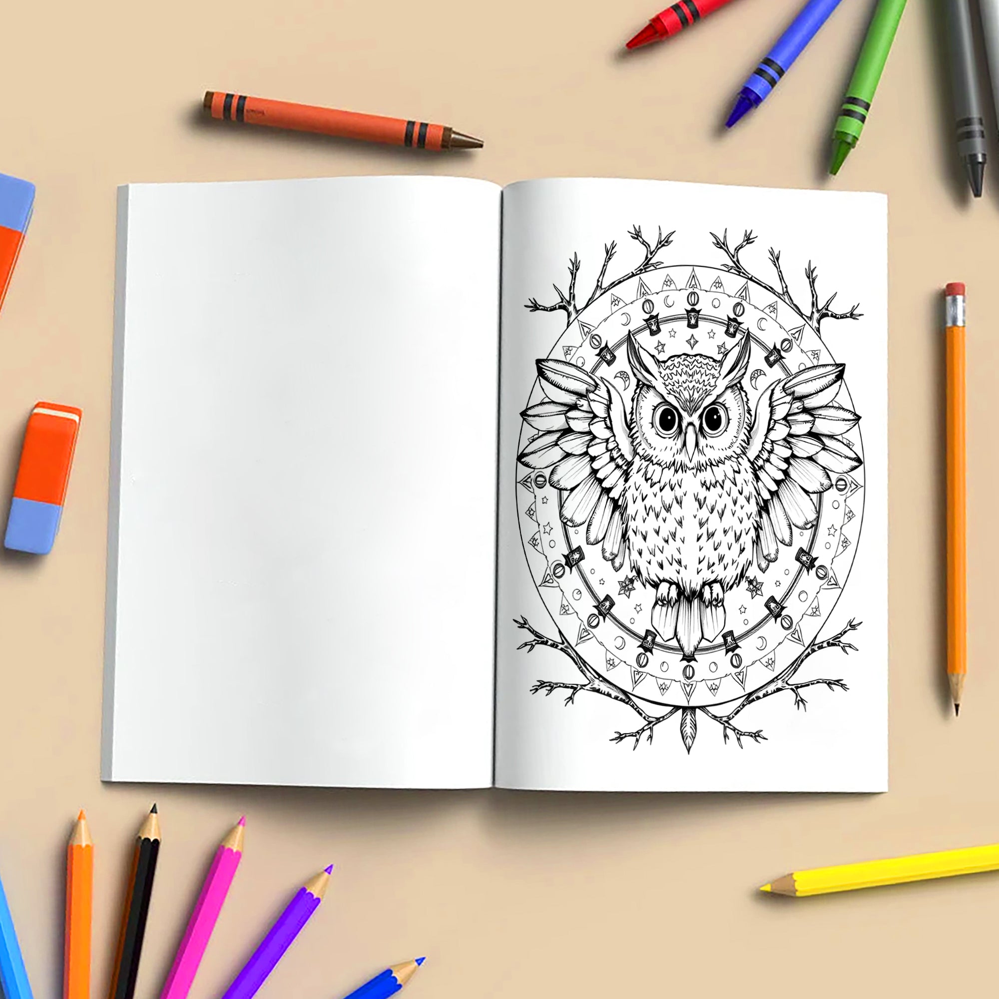 Spirit Animal Mandalas – Mandala Coloring Pages – 48 Pages – Owls, Foxes, Dragons & Sacred Beasts – For Adults
