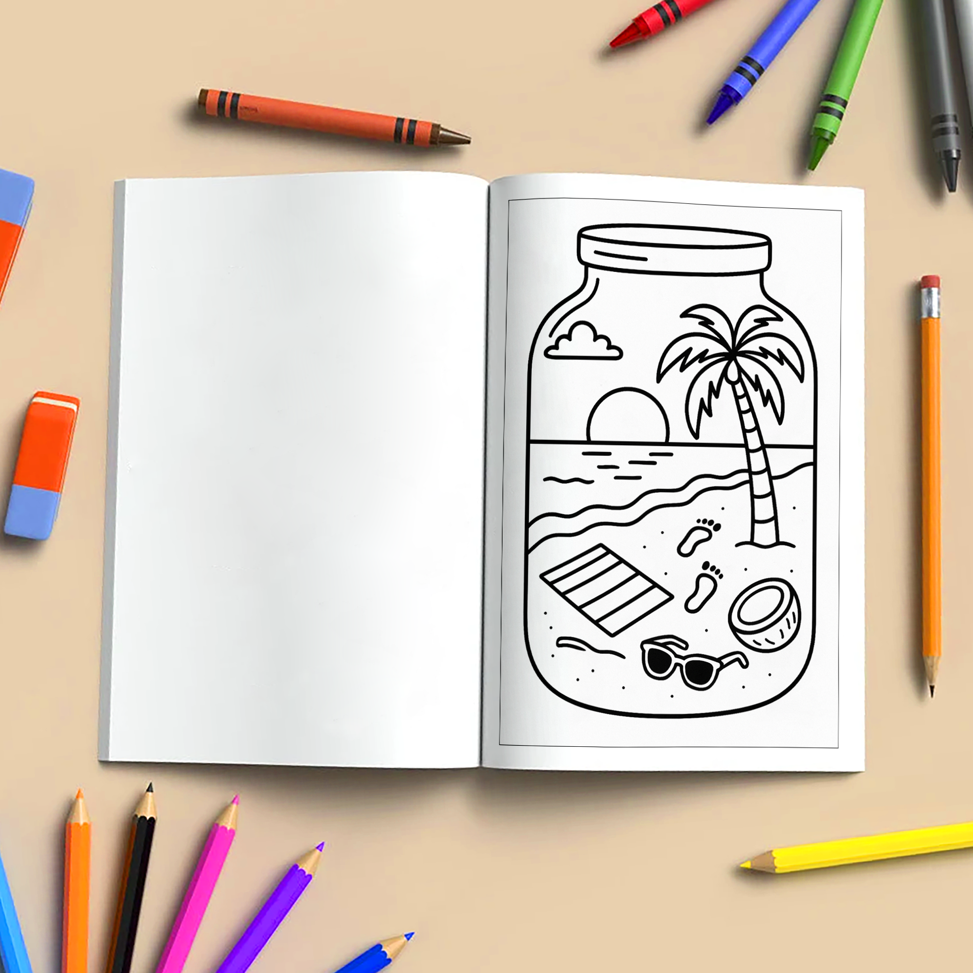 Hawaii in a Jar Coloring Pages – 48 Pages – Whimsical, Relaxing, Beach Aesthetic – For Adults