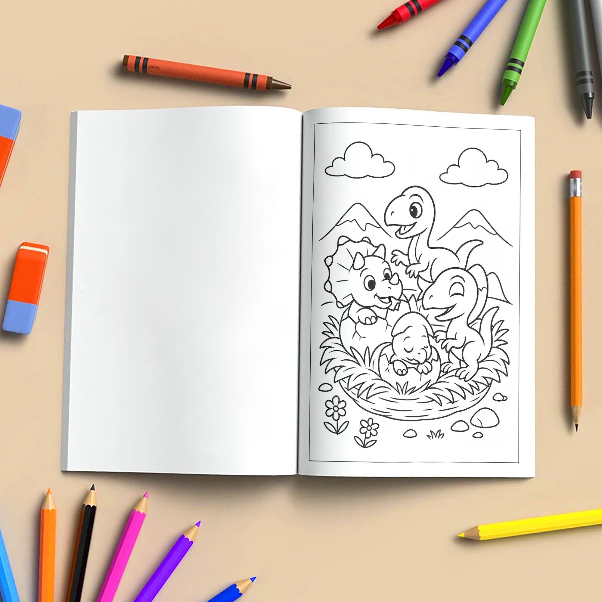 Baby Dino Adventures – Dinosaur Coloring Pages – 48 Pages – Cute, Playful, Prehistoric Fun – For Kids