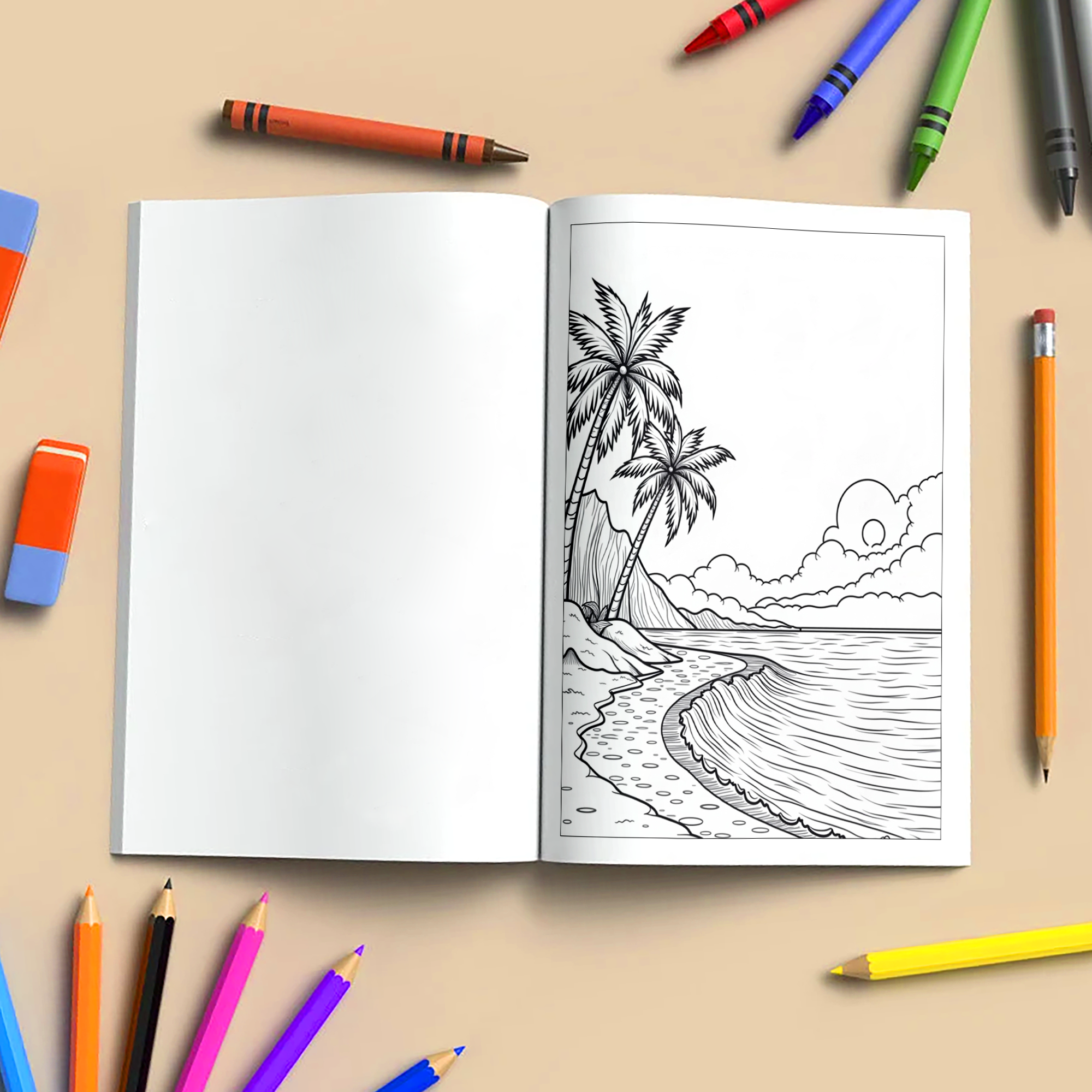 Hawaiian Paradise Views Coloring Pages – 48 Pages – Scenic, Relaxing, Tropical Vibes – For Adults