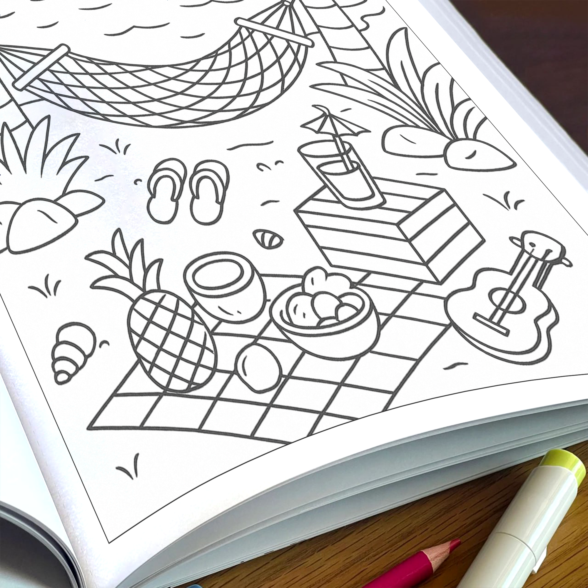 Sunshine & Hula Coloring Pages – 48 Pages – Fun, Tropical, Hawaiian Dances – For Kids
