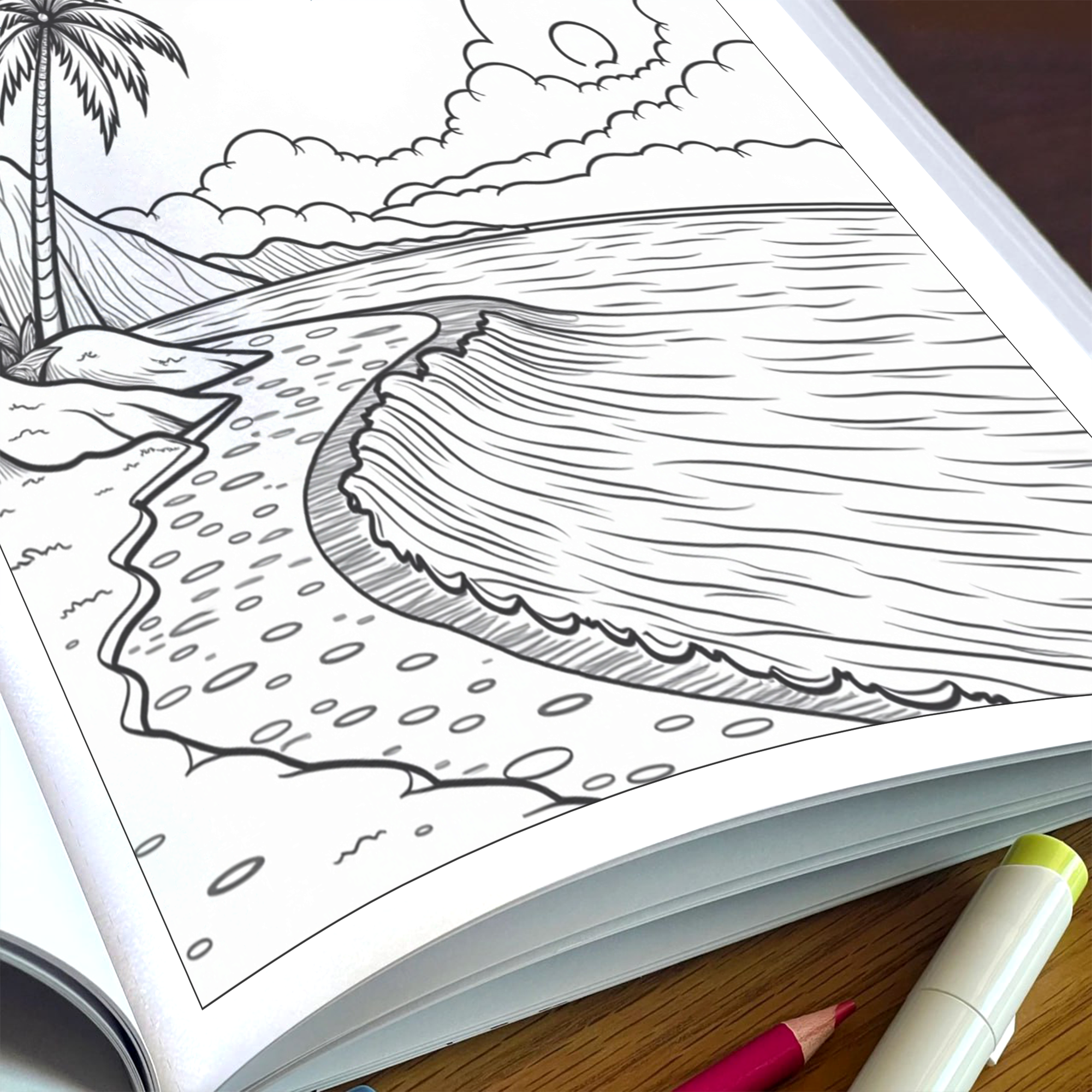 Hawaiian Paradise Views Coloring Pages – 48 Pages – Scenic, Relaxing, Tropical Vibes – For Adults