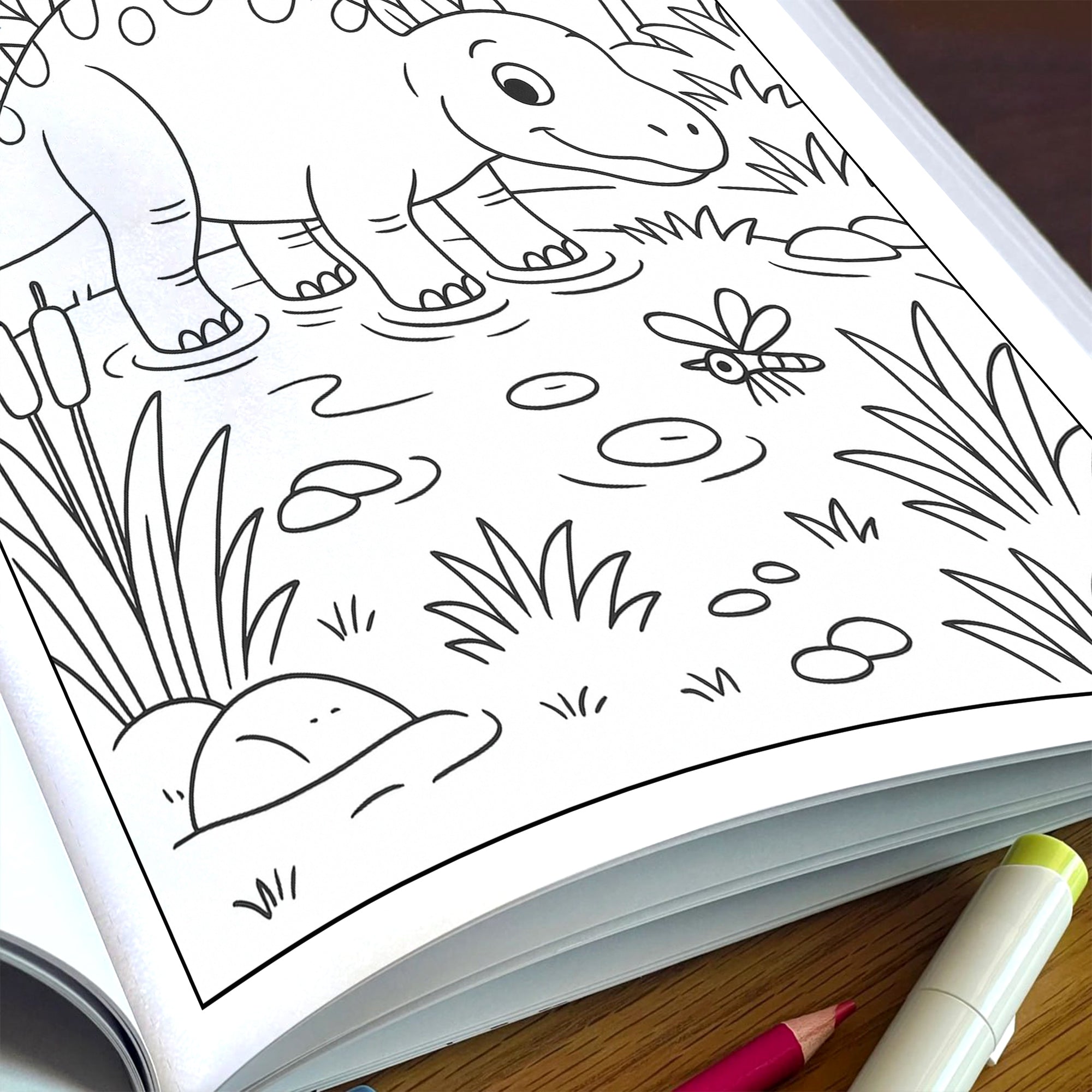 Gentle Dinosaurs in Nature Coloring Pages – 48 Pages – Cute, Calm, Jungle Adventures – For Children