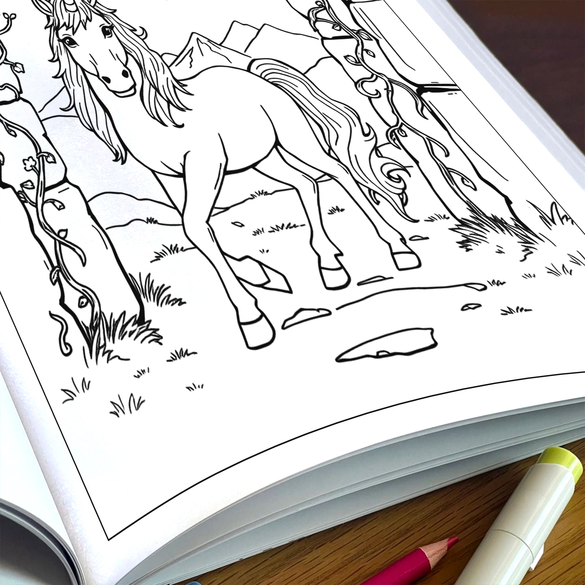 The Unicorn & Phoenix – Coloring Pages – 48 Mythical Journey Scenes – For Kids and Adults