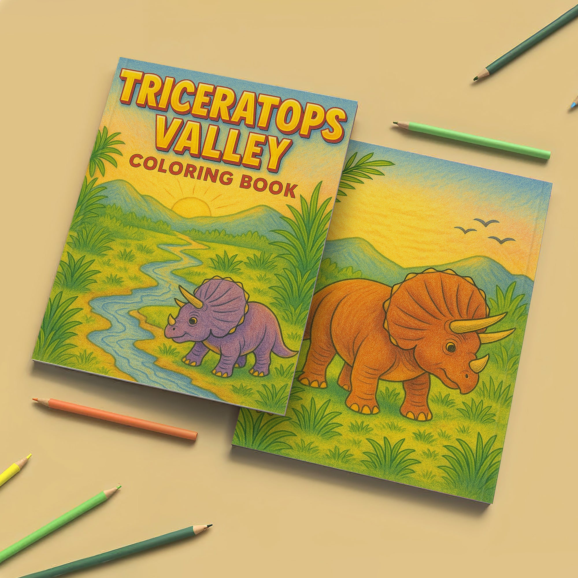 Triceratops Valley Coloring Pages – 48 Pages – Cute, Peaceful, Dinosaur Family Moments – For Kids