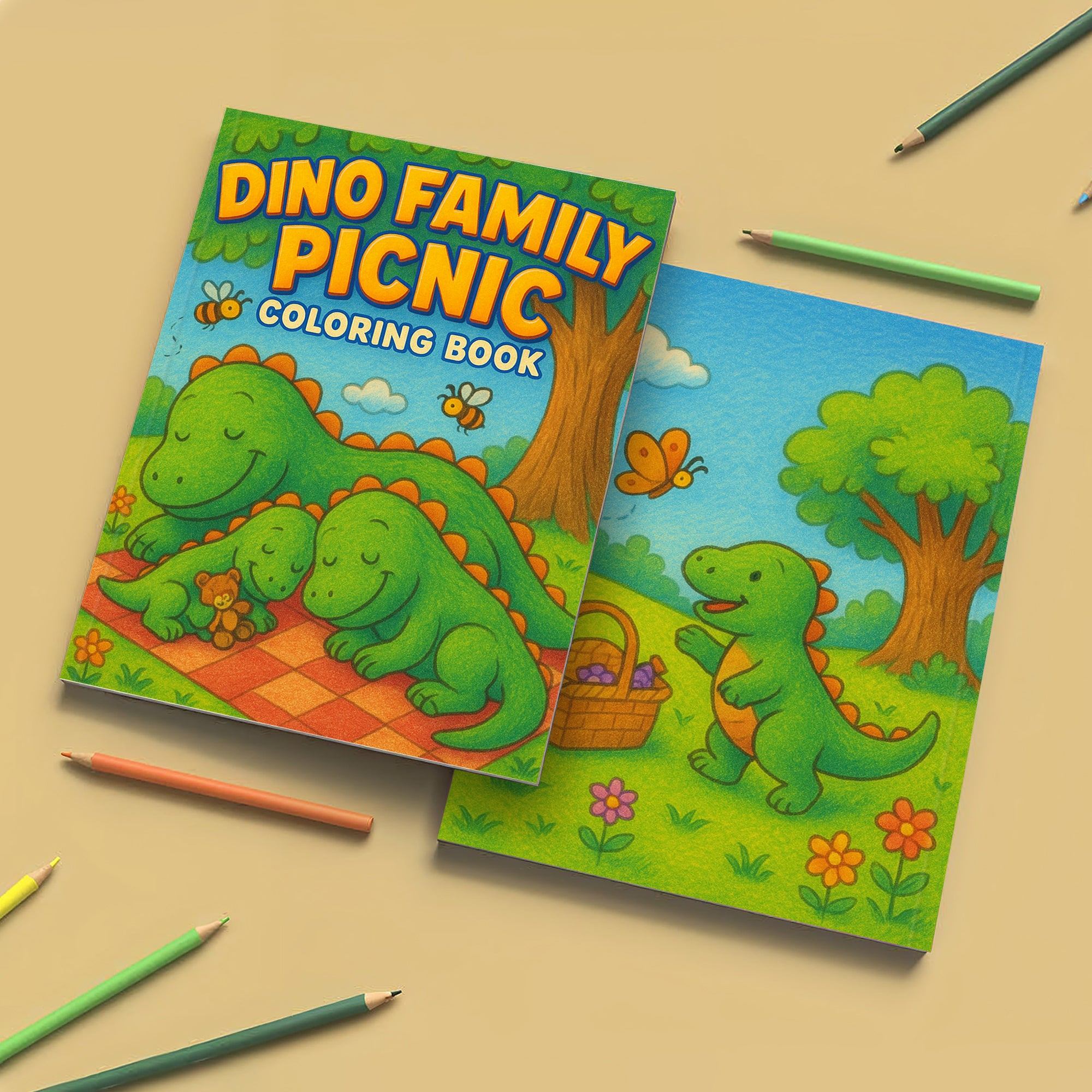 Dino Family Picnic Coloring Pages – 48 Pages – Fun, Cozy, Prehistoric Adventures – For Kids