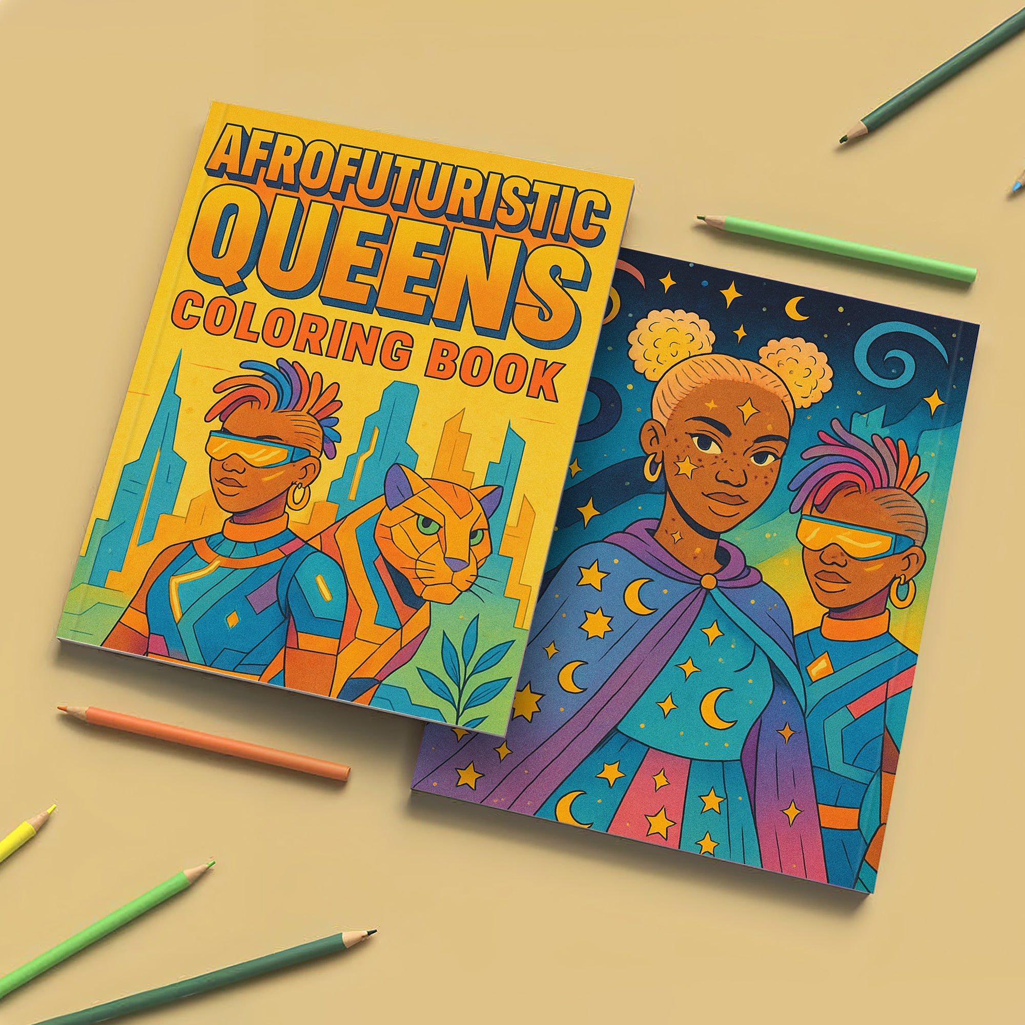 Afrofuturistic Queens Coloring Pages – 48 Pages – Futuristic, Powerful, Black Girl Magic – For Adults