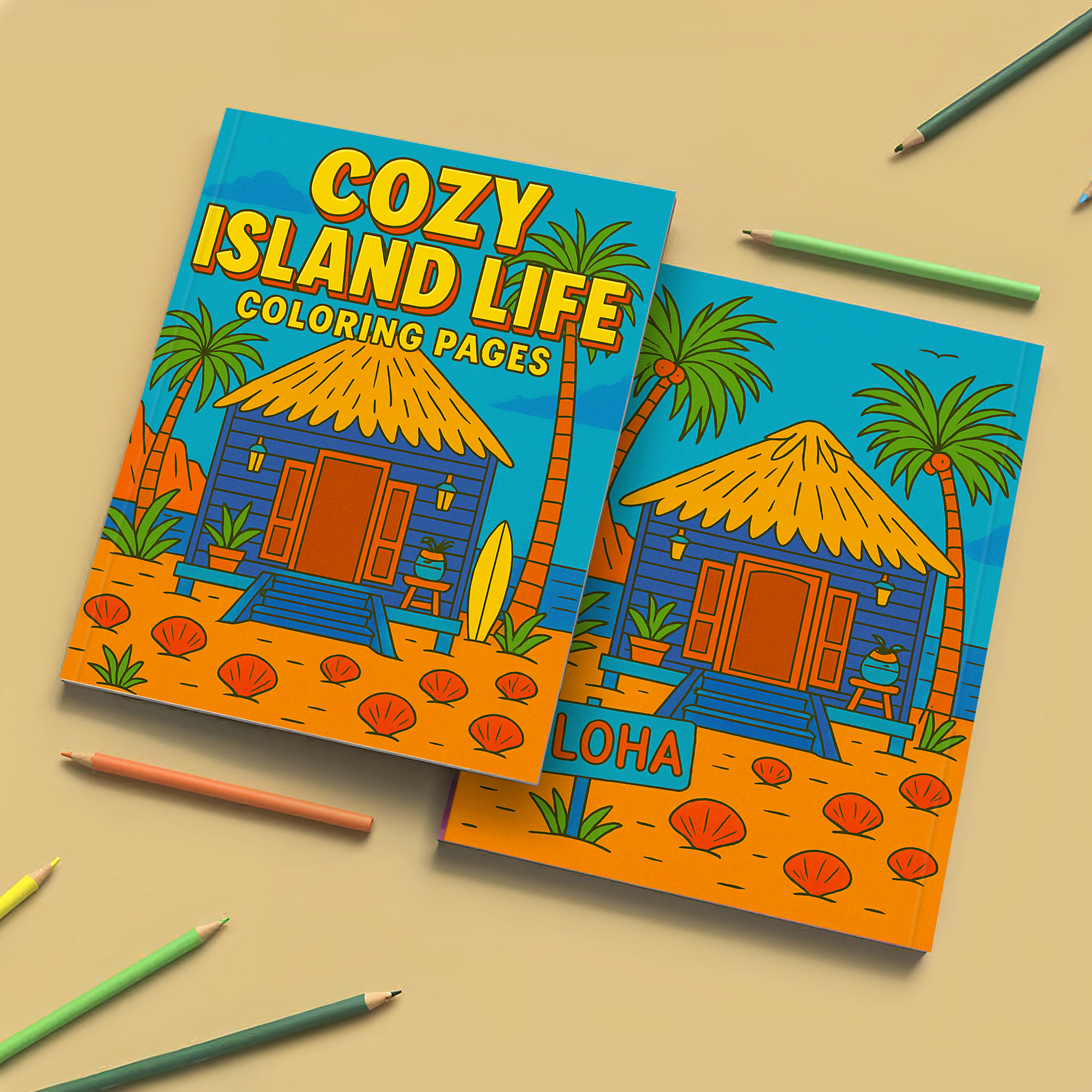 Cozy Island Life Coloring Pages – 48 Pages – Chill, Peaceful, Tropical Moments – For Adults