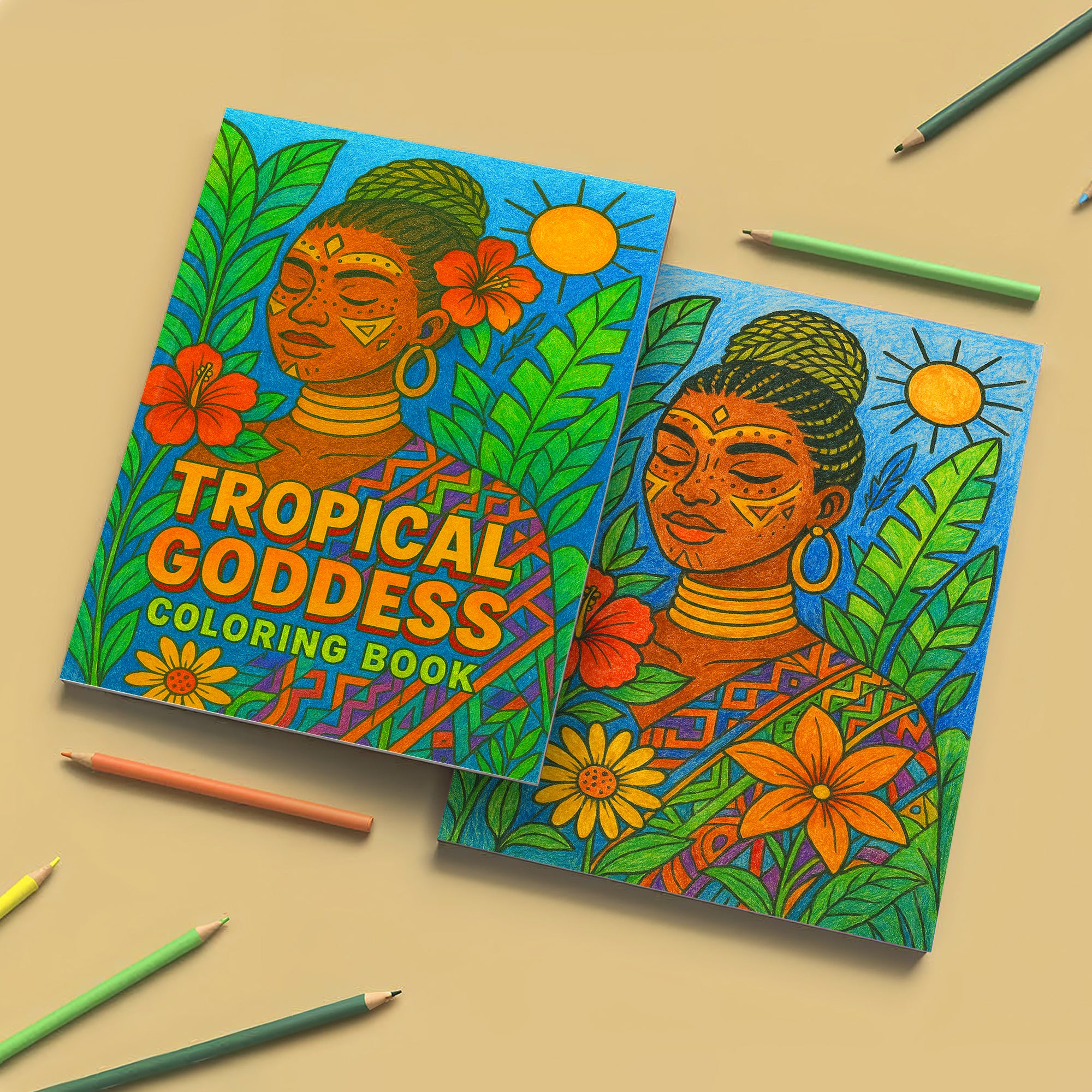 Tropical Goddess Coloring Pages – 48 Pages – Radiant, Relaxing, Feminine Energy – For Adults