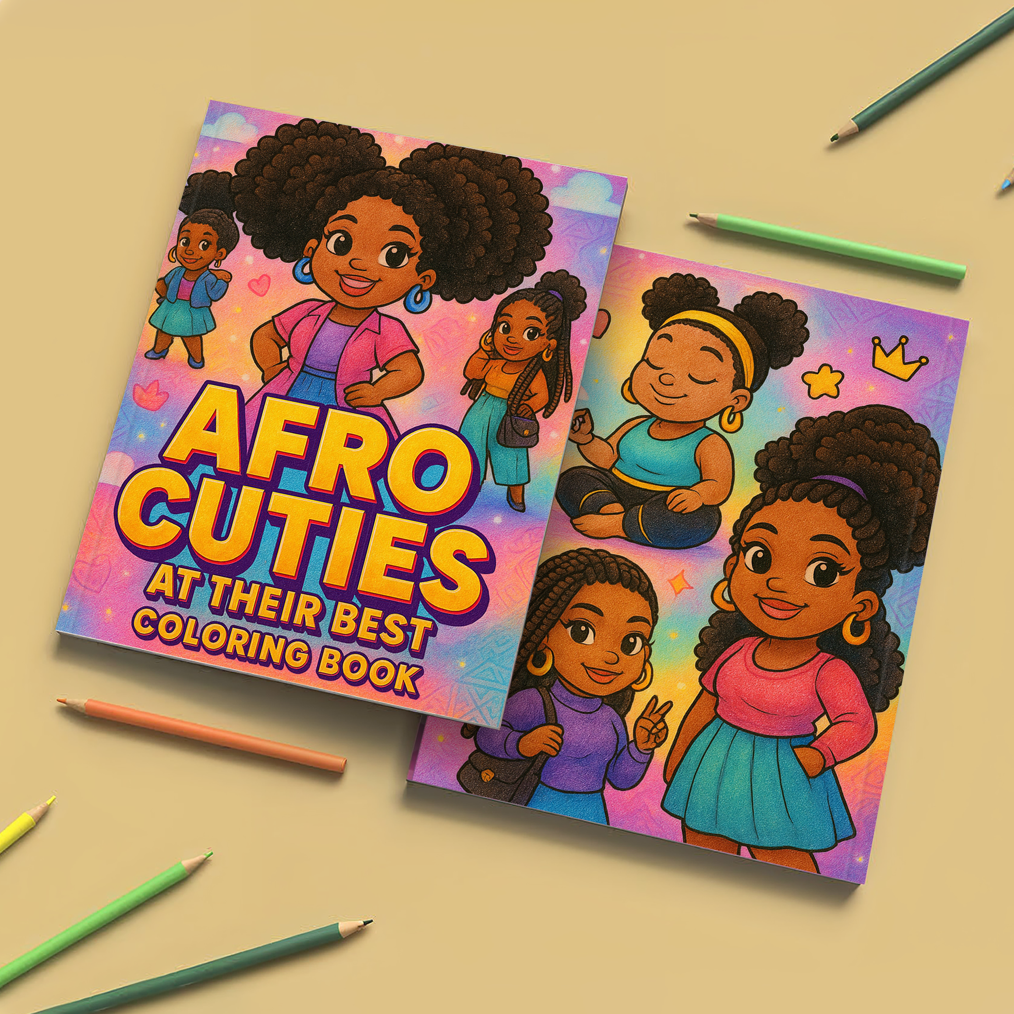 Afro Cuties at Their Best Coloring Pages – 48 Pages – Cute, Empowering, Everyday Joy – For Adults
