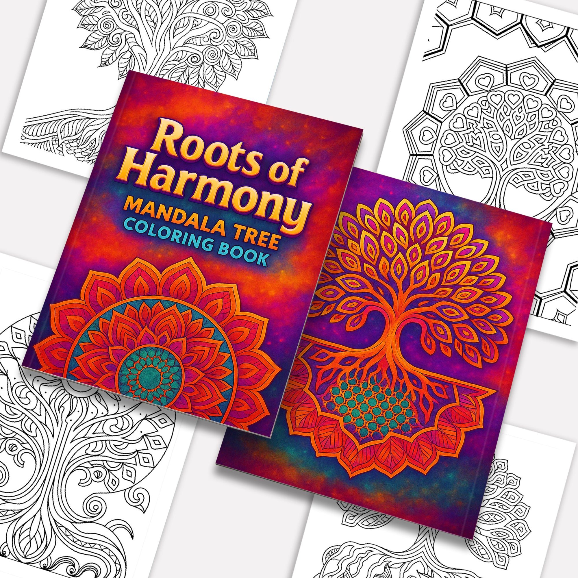 Roots of Harmony Coloring Pages – 48 Pages – Tree Mandalas and Sacred Patterns for Adults