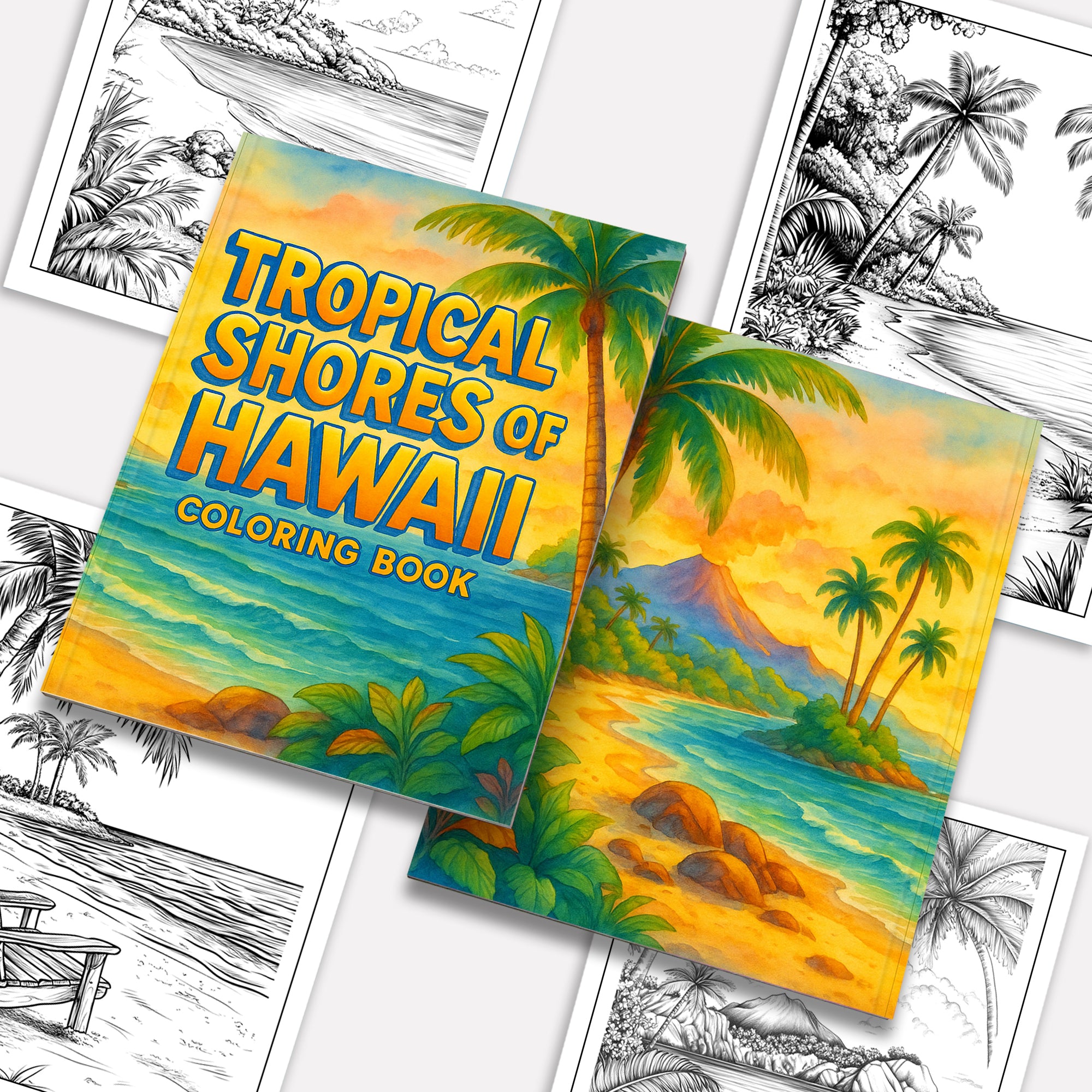 Tropical Shores of Hawaii Coloring Pages – 48 Beach Scenes and Island Life – For Adults