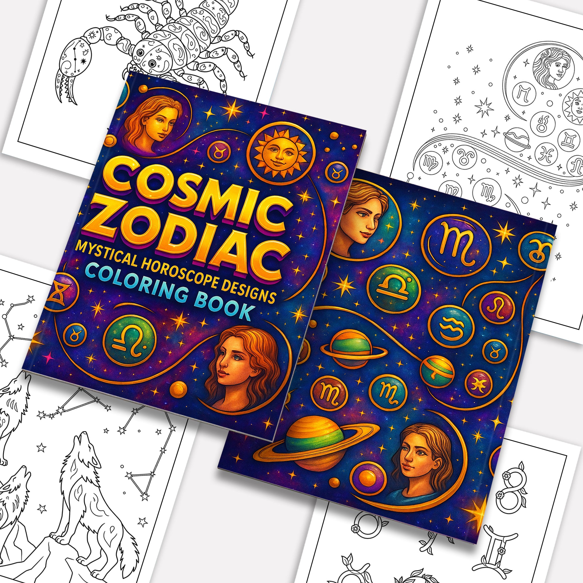 Cosmic Zodiac Coloring Pages – 48 Detailed Horoscope & Planet Artworks – For Adults