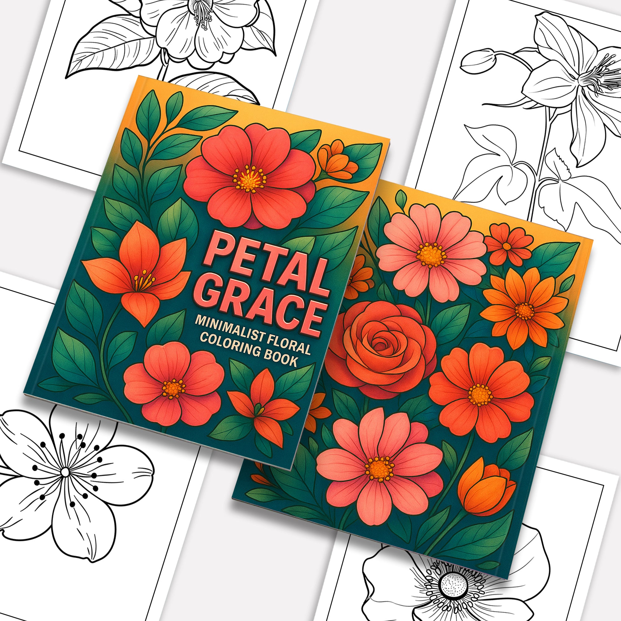 Petal Grace Coloring Pages – 48 Pages – Minimalist Flowers, Clean Line Art – For Adults