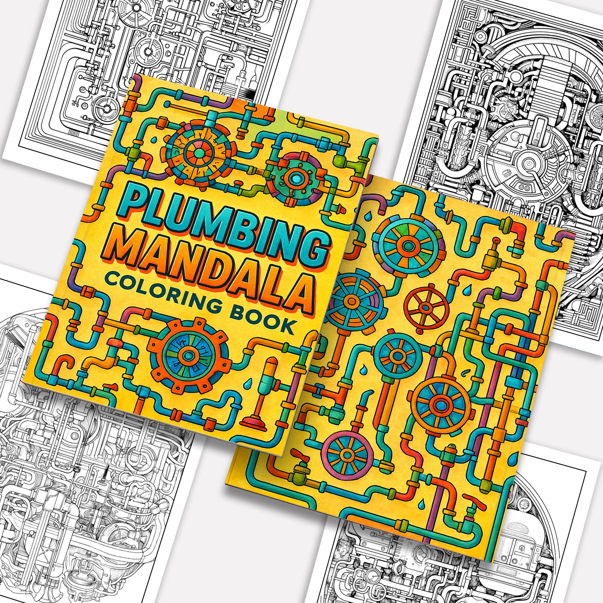 Plumbing Patterns – Plumbing Mandala Coloring Pages – 48 Pages – Complex Pipework and Engineering Designs – For Adults