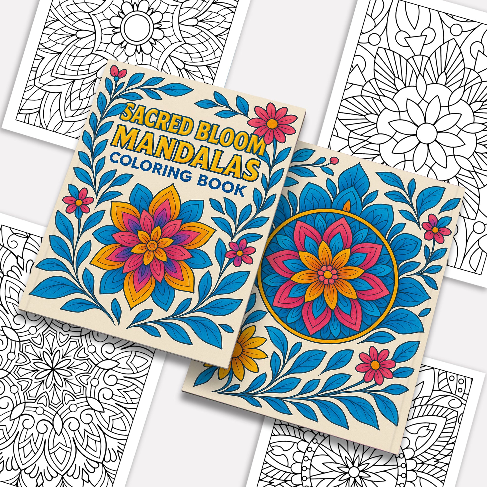 Sacred Bloom Mandalas – Mandala Coloring Pages – 48 Pages – Floral, Detailed, Stress Relief Designs – For Adults