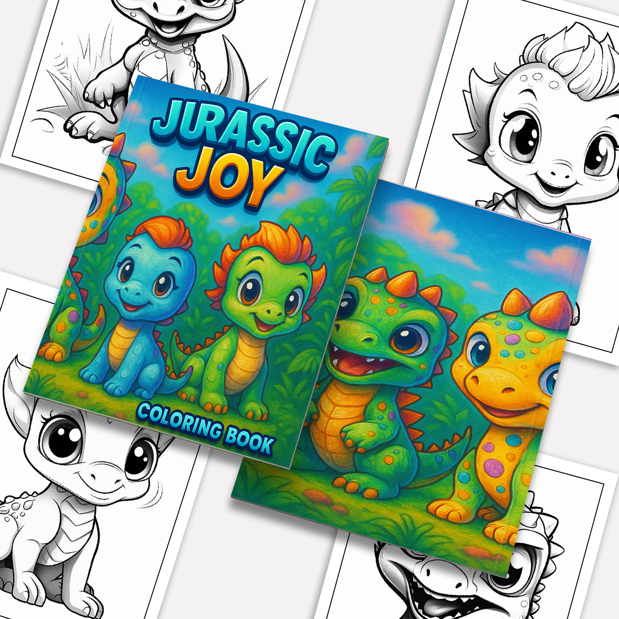 Jurassic Joy Coloring Pages – 48 Fun, Happy, Prehistoric Adventures – For Kids