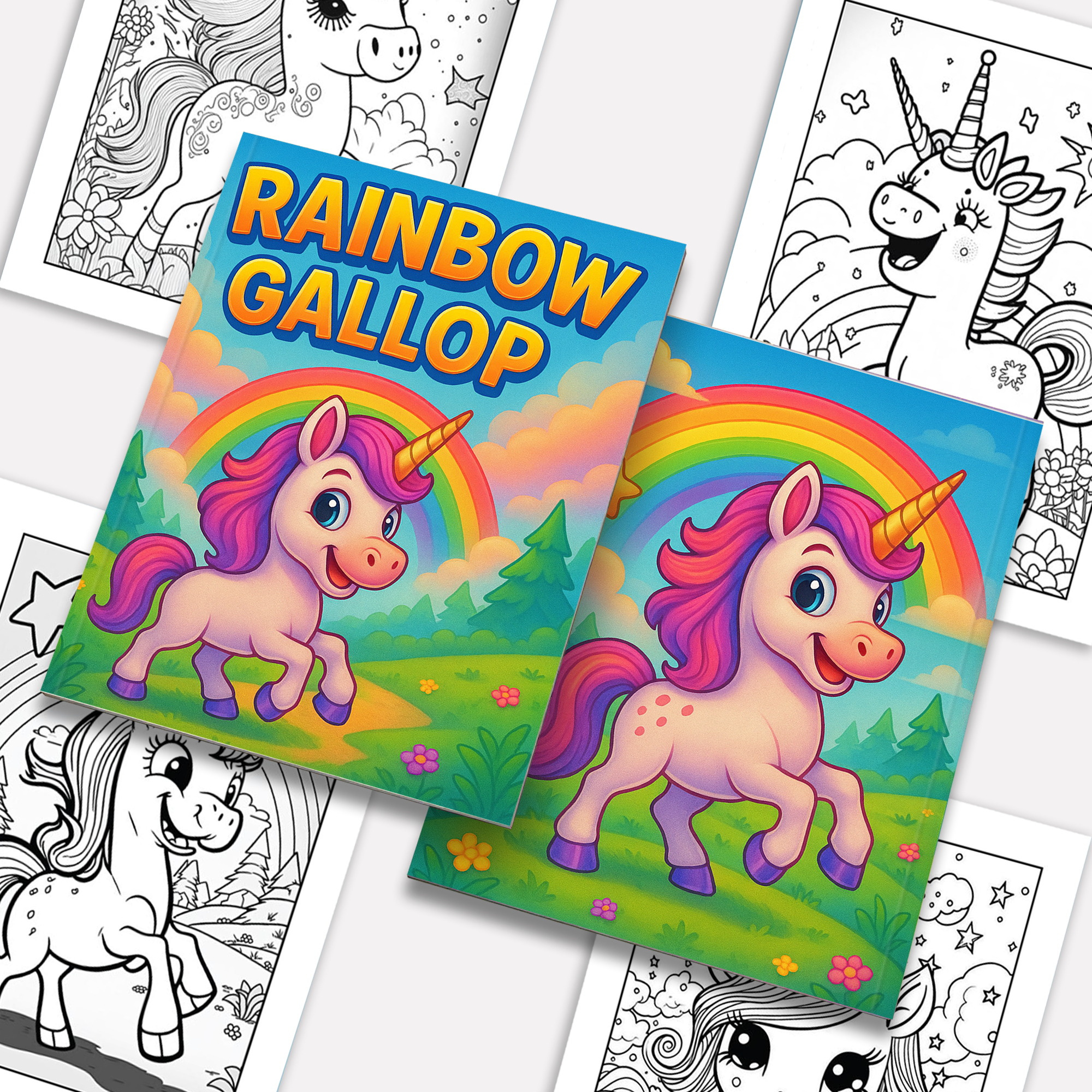 Rainbow Gallop Coloring Pages – 48 Magical Creatures & Scenes – for Kids