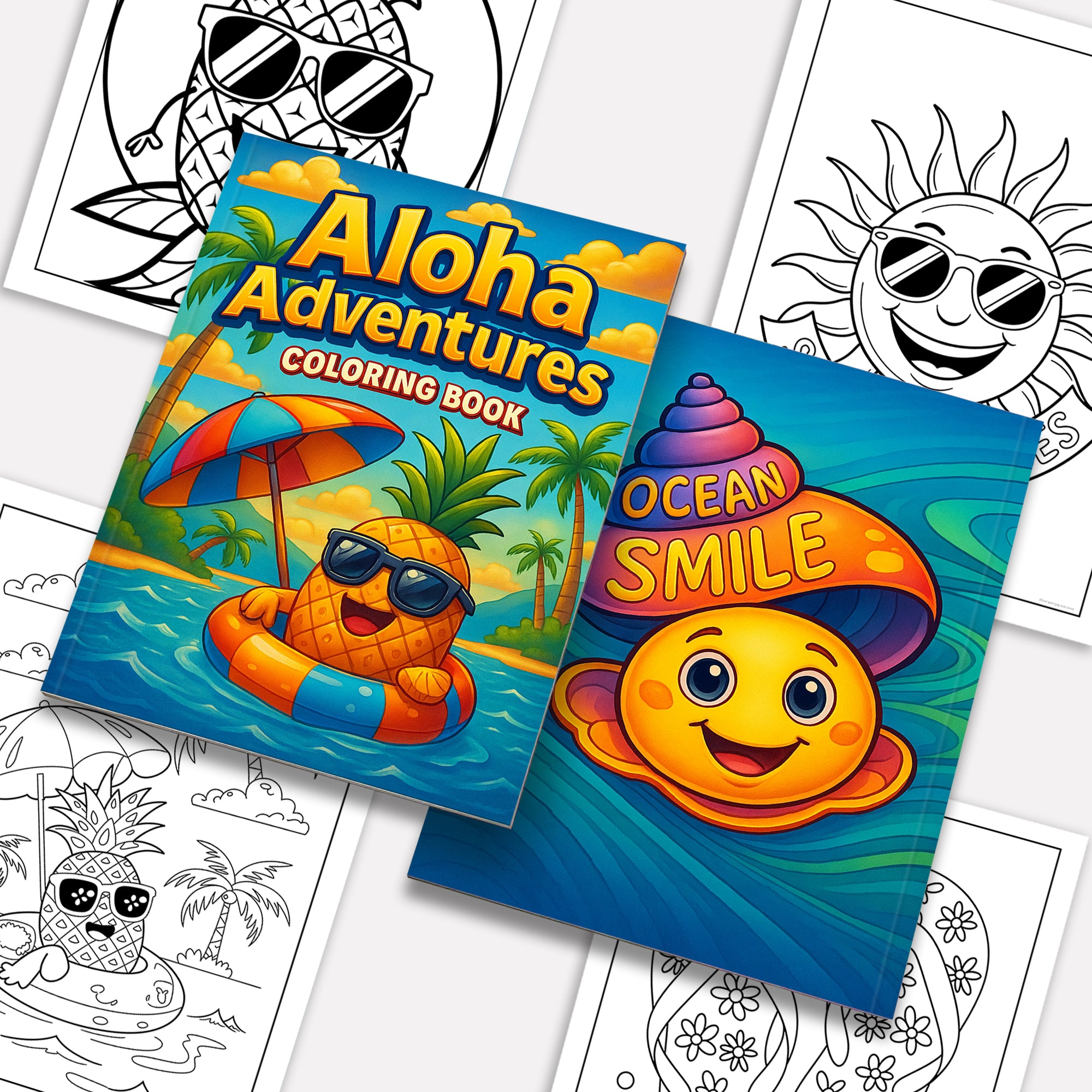 Aloha Adventures Coloring Pages – 48 Cute Beach & Ocean Scenes for Kids
