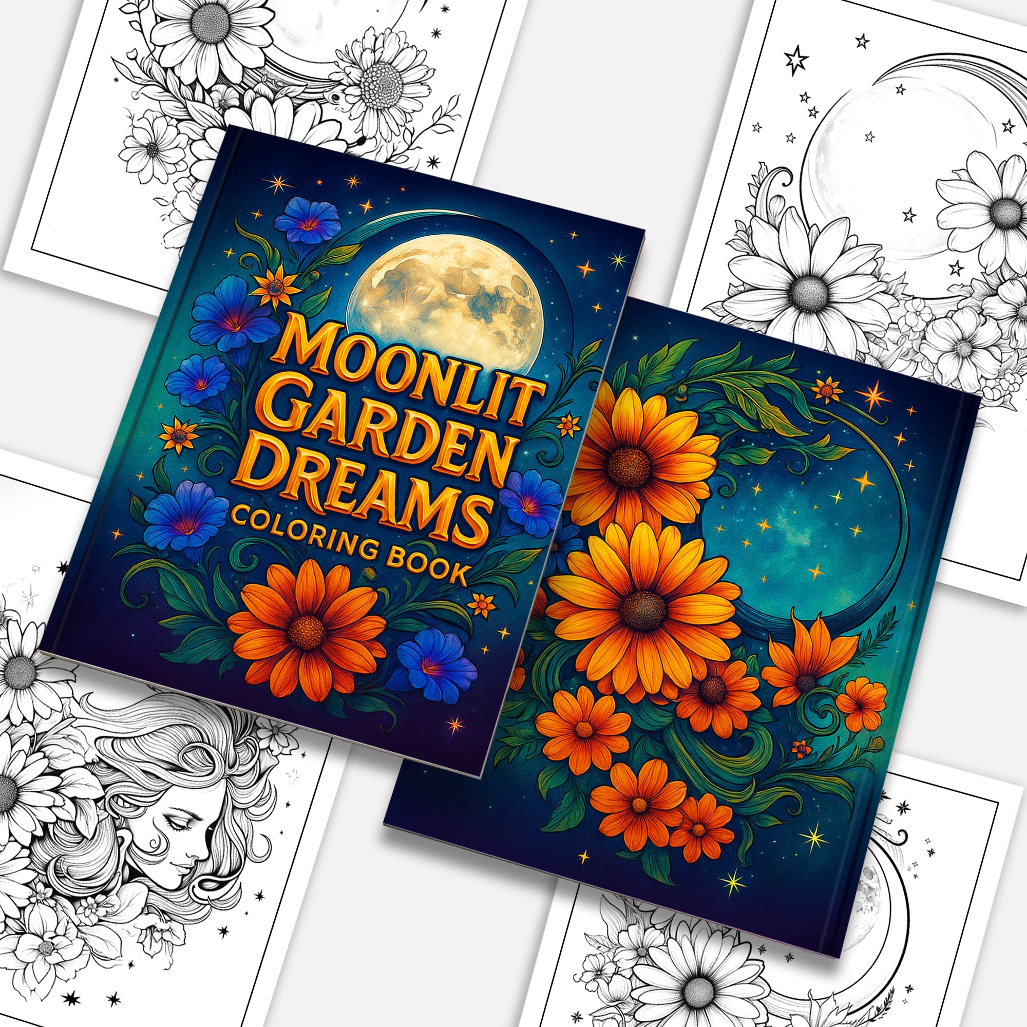 Moonlit Garden Dreams Coloring Pages – 48 Floral & Celestial Designs for Adults