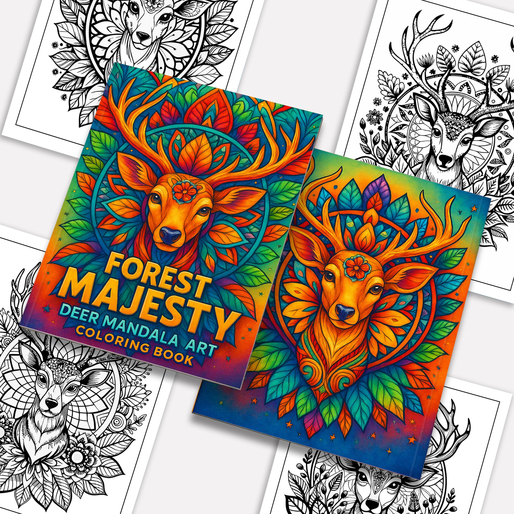 Forest Majesty – Deer Mandala Art Coloring Pages – 48 Pages – Intricate Forest Animal Designs – For Adults