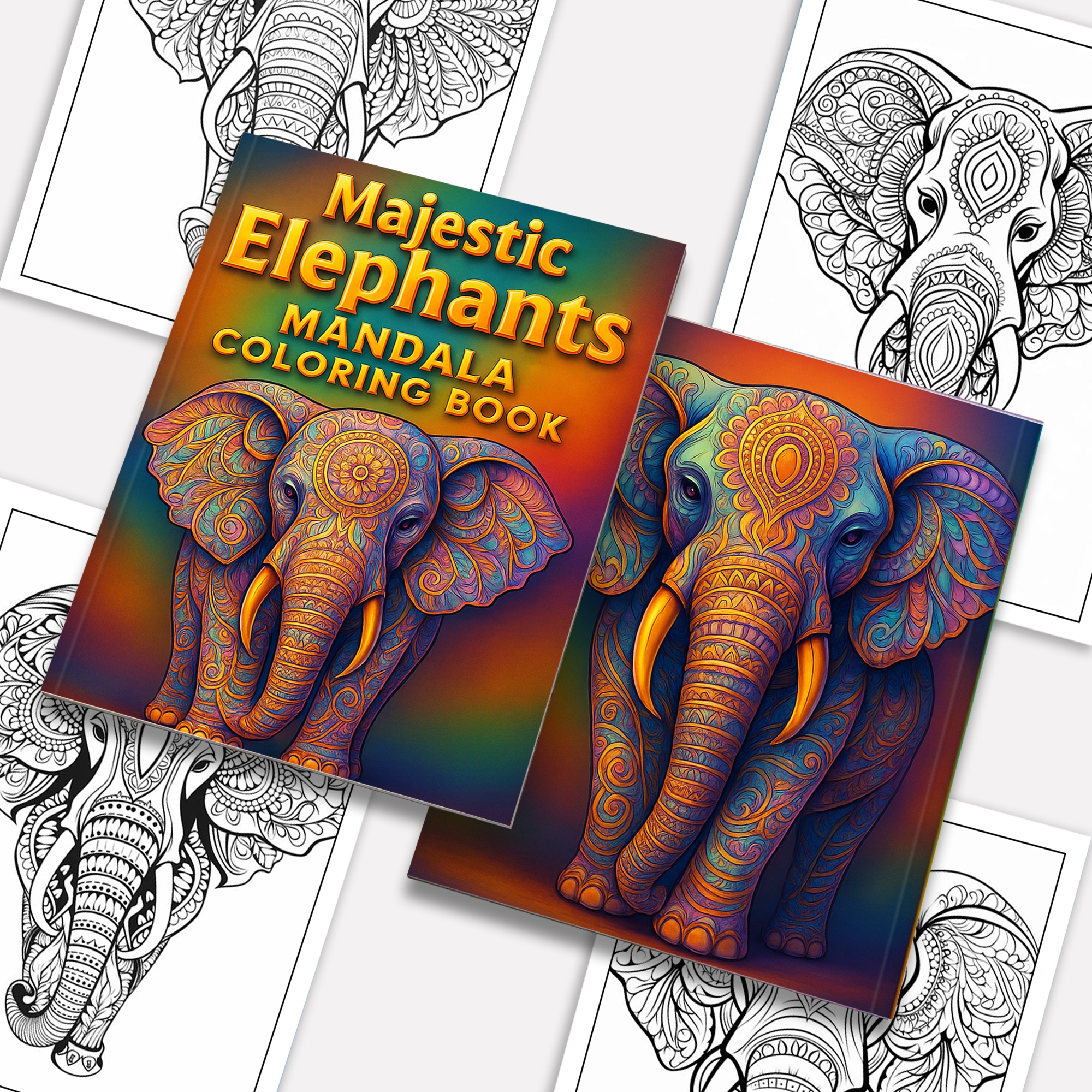 Majestic Elephants Mandala – Animal Coloring Pages – 48 Pages – Ornate Animal Designs, Bold Lines, Stress Relief – For Adults